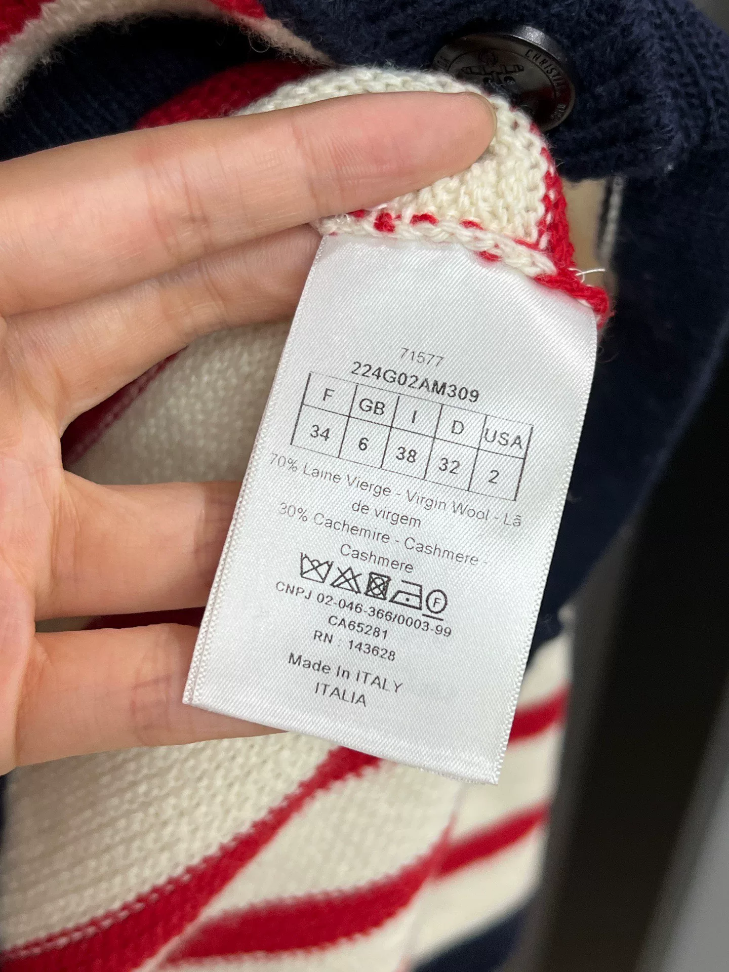 Dior Red Stripe Navy Collar Cardigan — detail