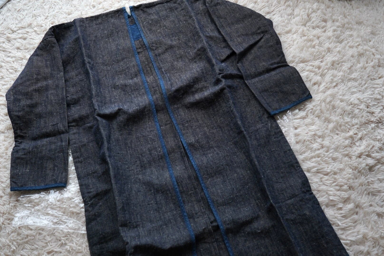 visvim sanjuro indigo oversized coat — label
