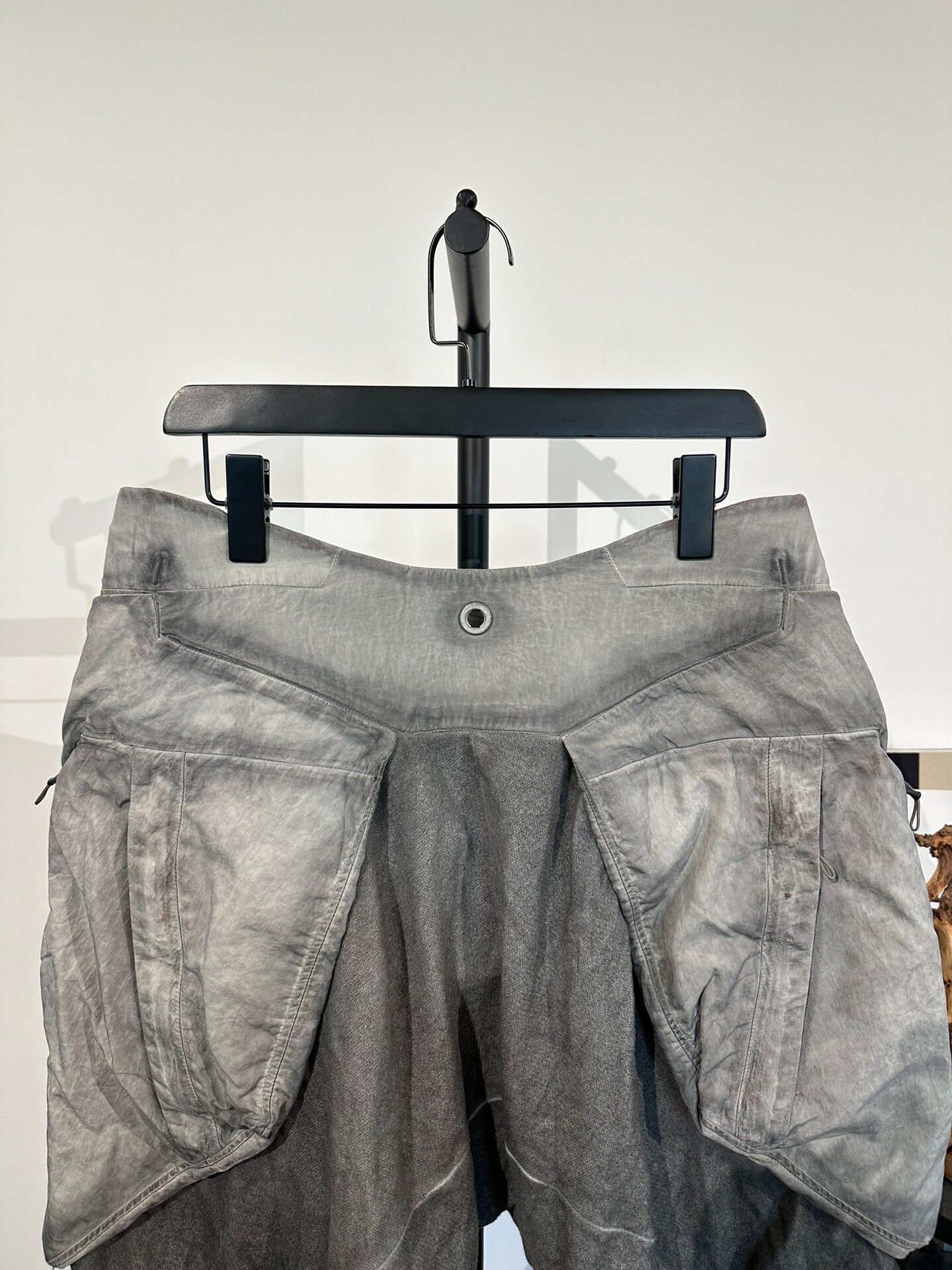 Gray Nylon Dropped Crotch Shorts — detail