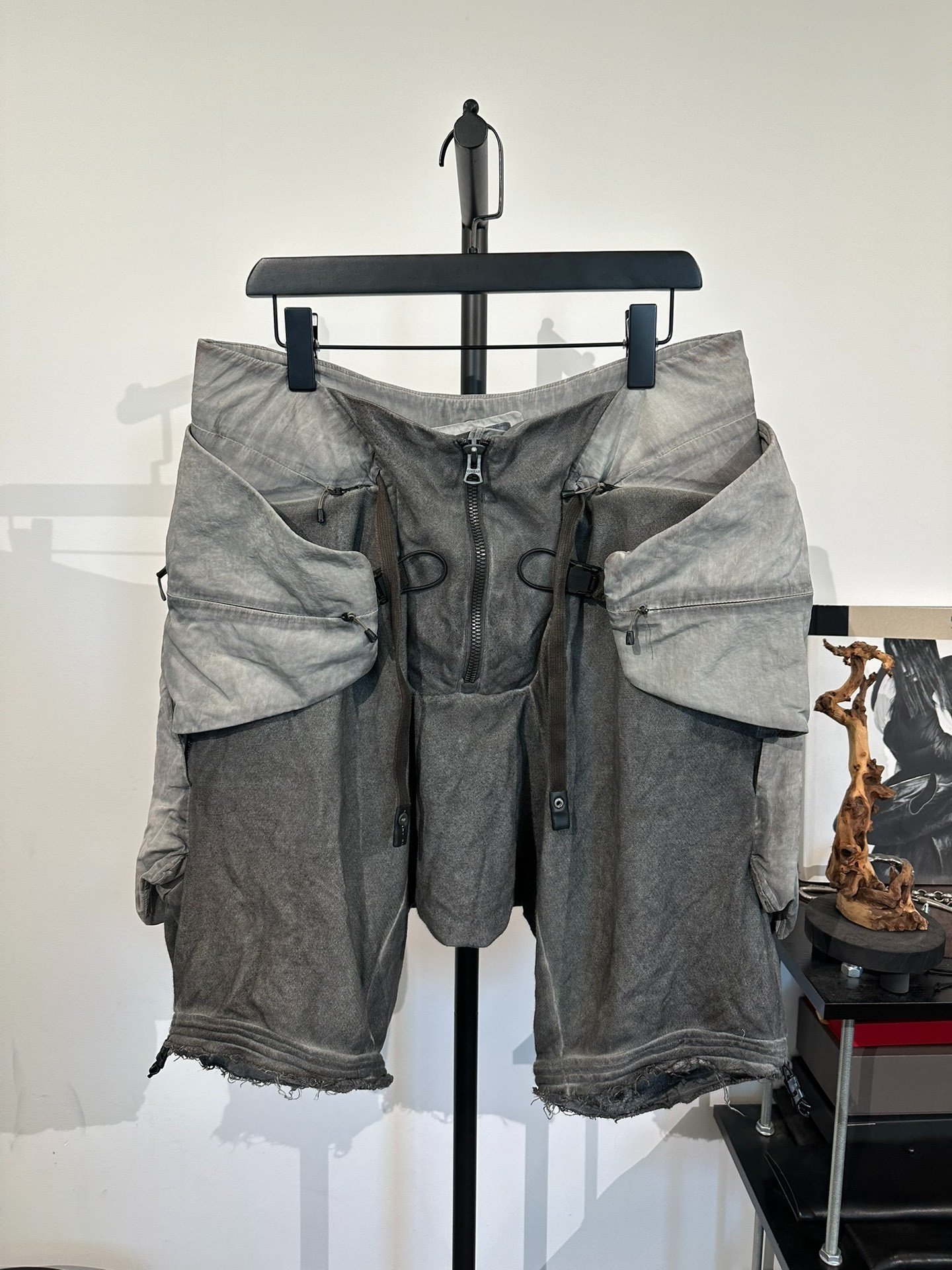 Gray Nylon Dropped Crotch Shorts