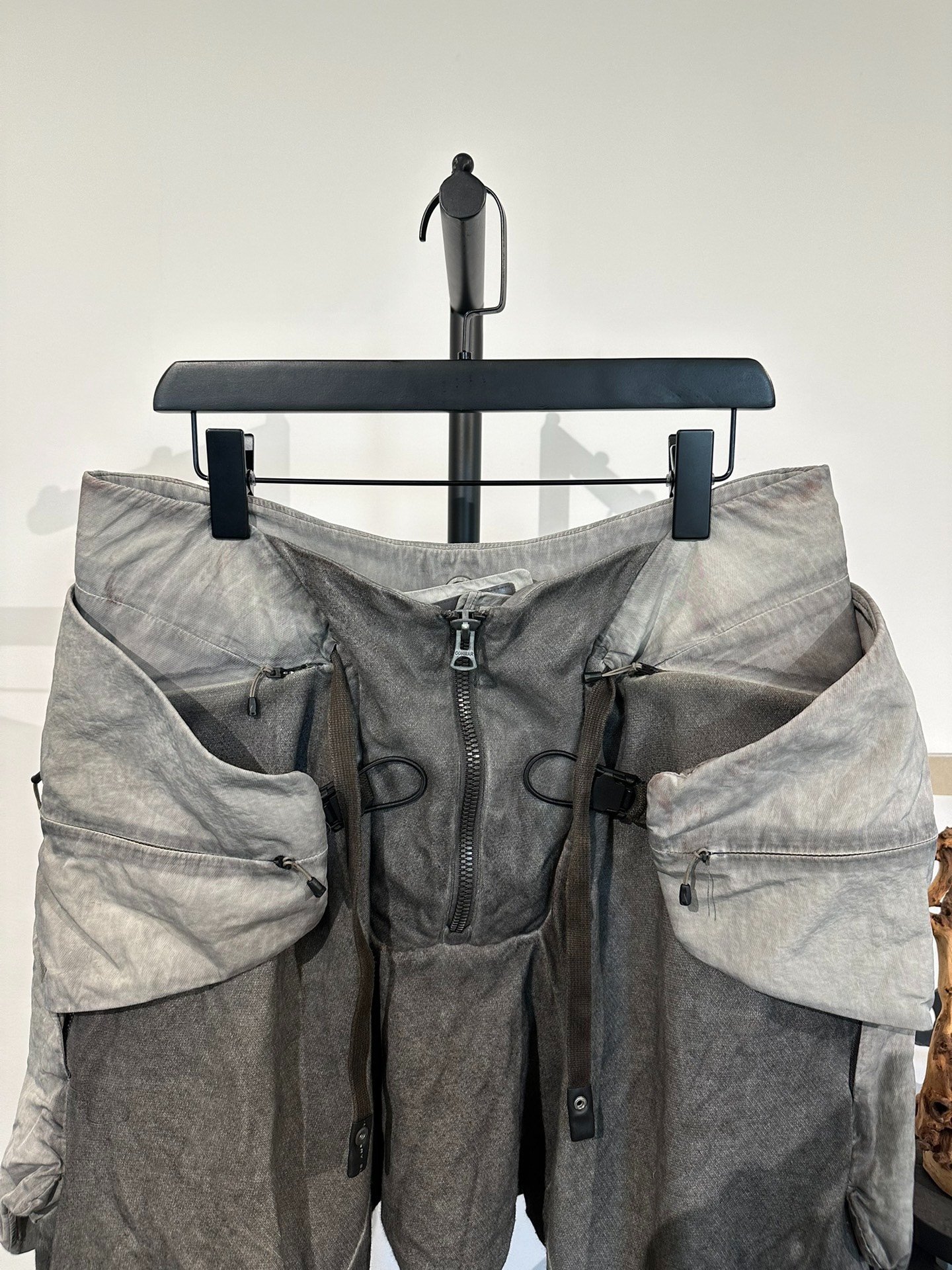 Gray Nylon Dropped Crotch Shorts — back