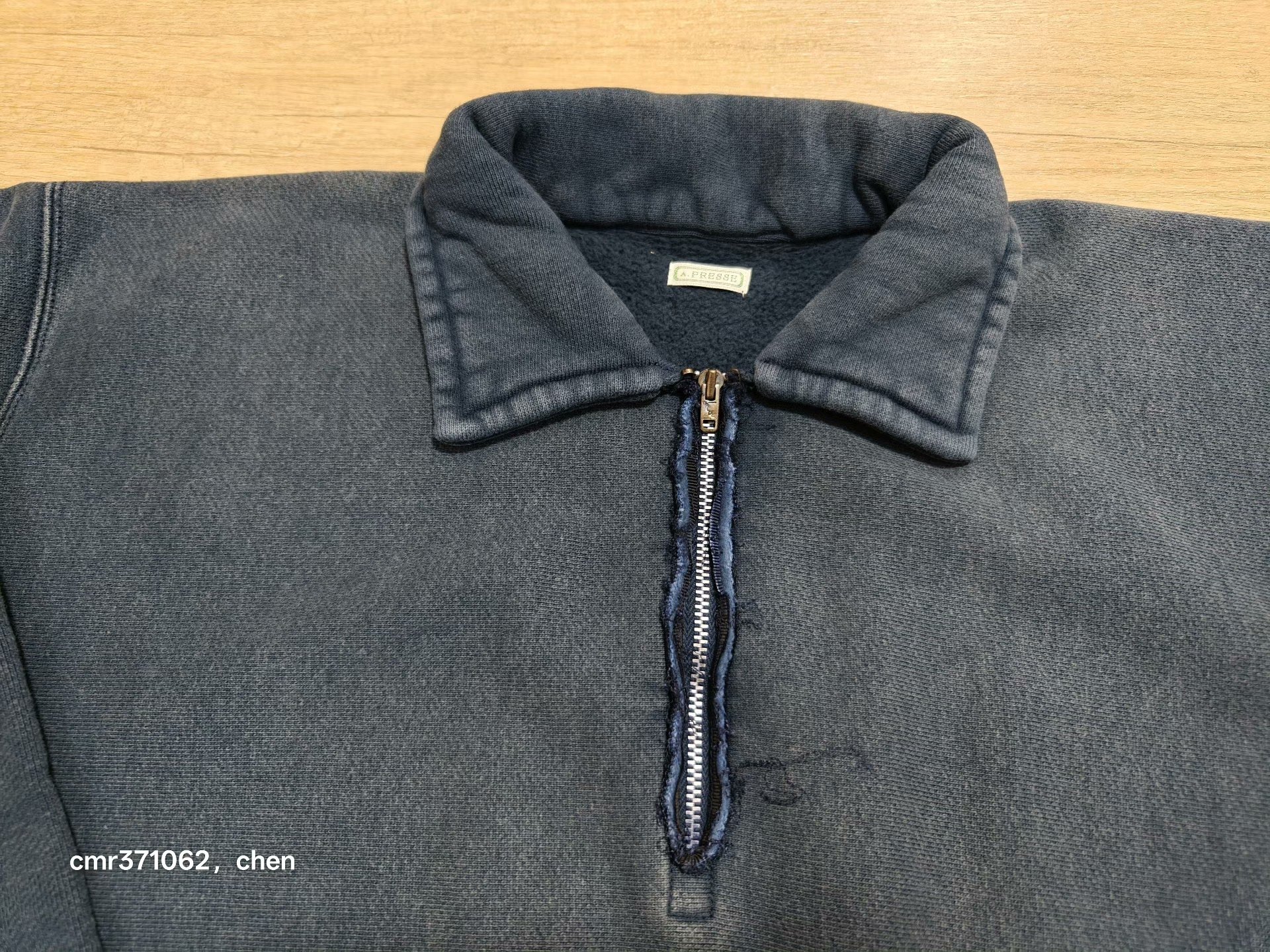 A.PRESSE 26SS Vintage Distressed Half-Zip Sweatshirt — back