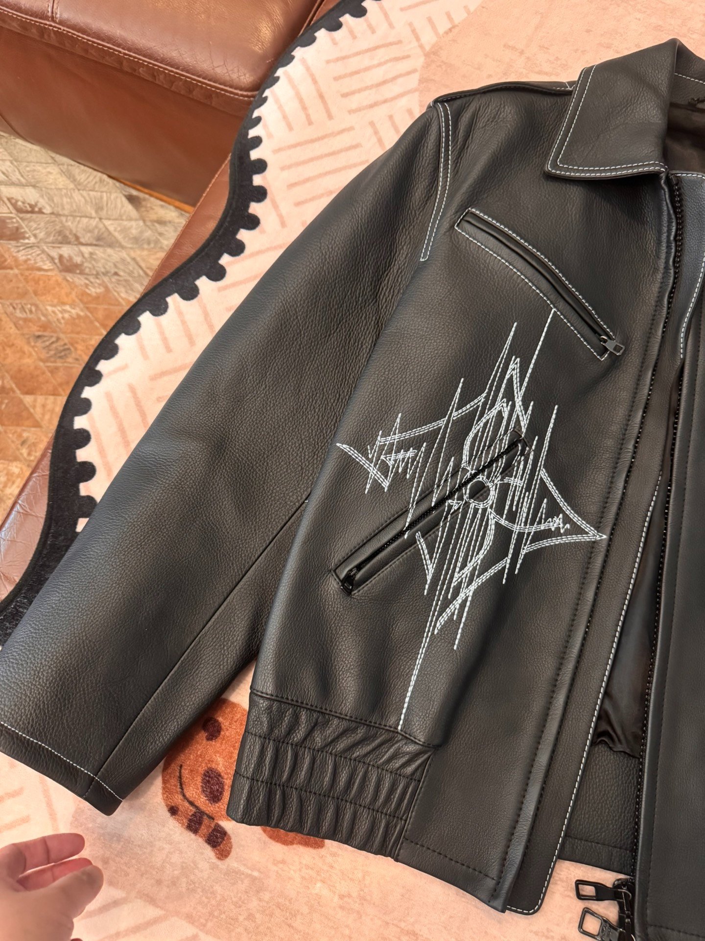 Louis Vuitton Embroidered Motorcycle Leather Jacket — front