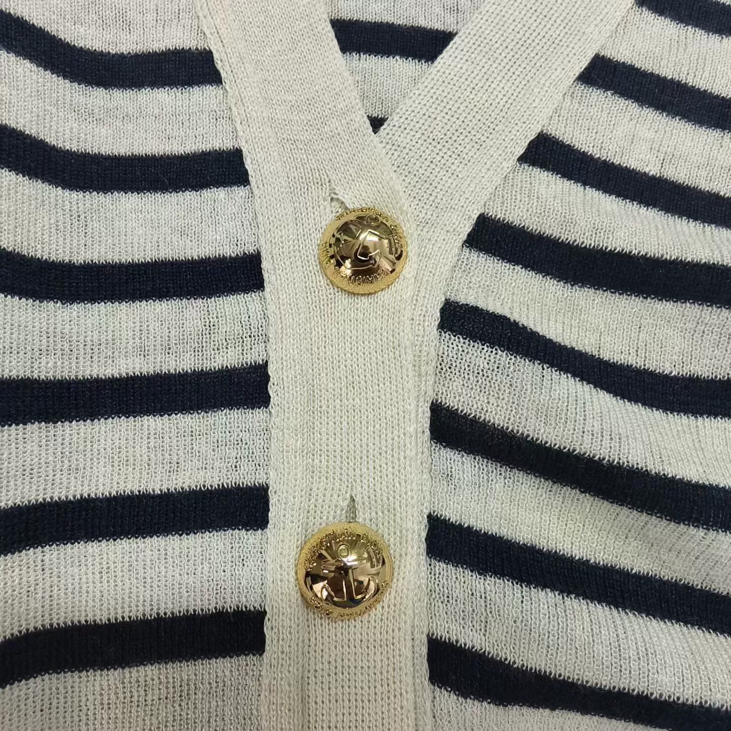 Christian Dior Gold Button Striped Cardigan — label