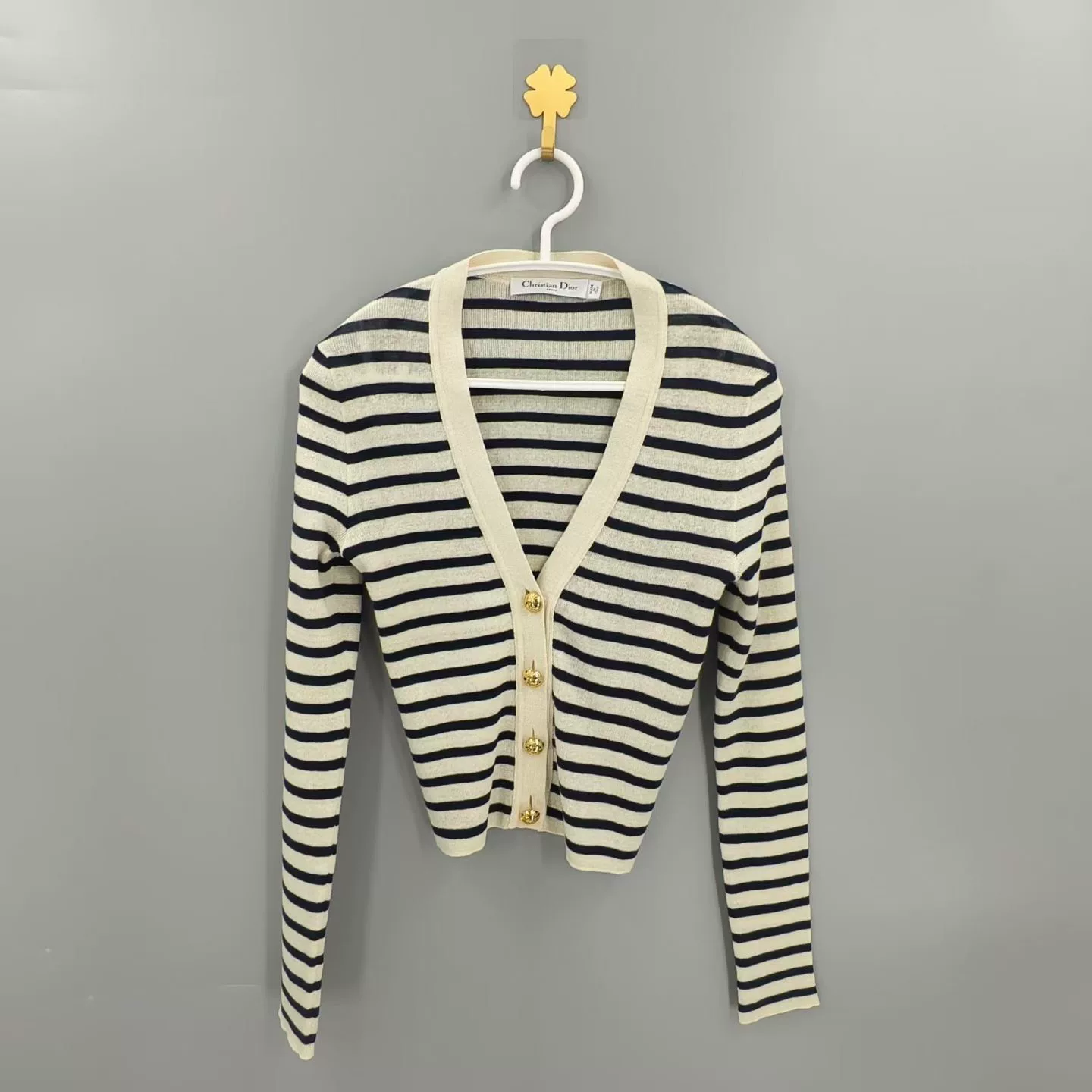 Christian Dior Gold Button Striped Cardigan
