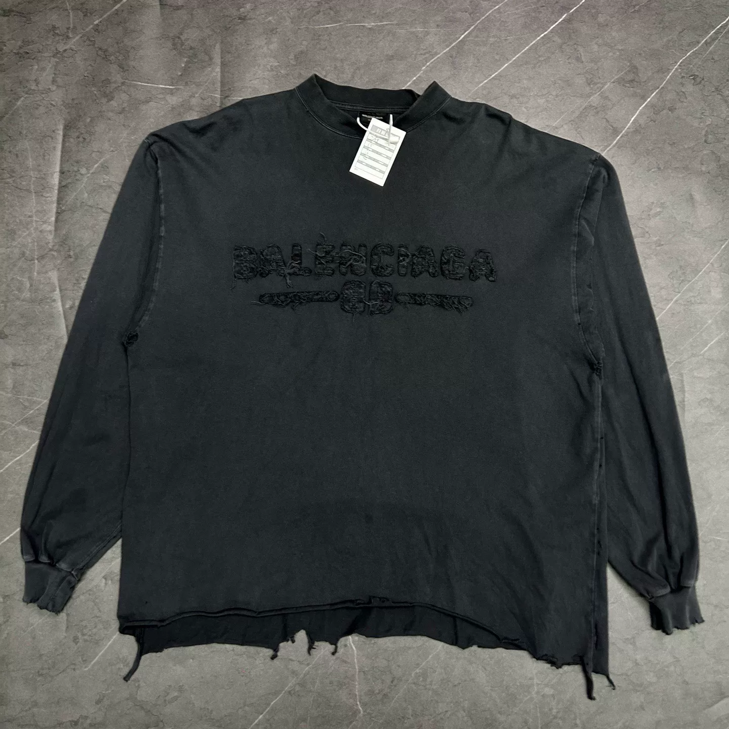 Balenciaga 25 Distressed Logo Long-Sleeve Top