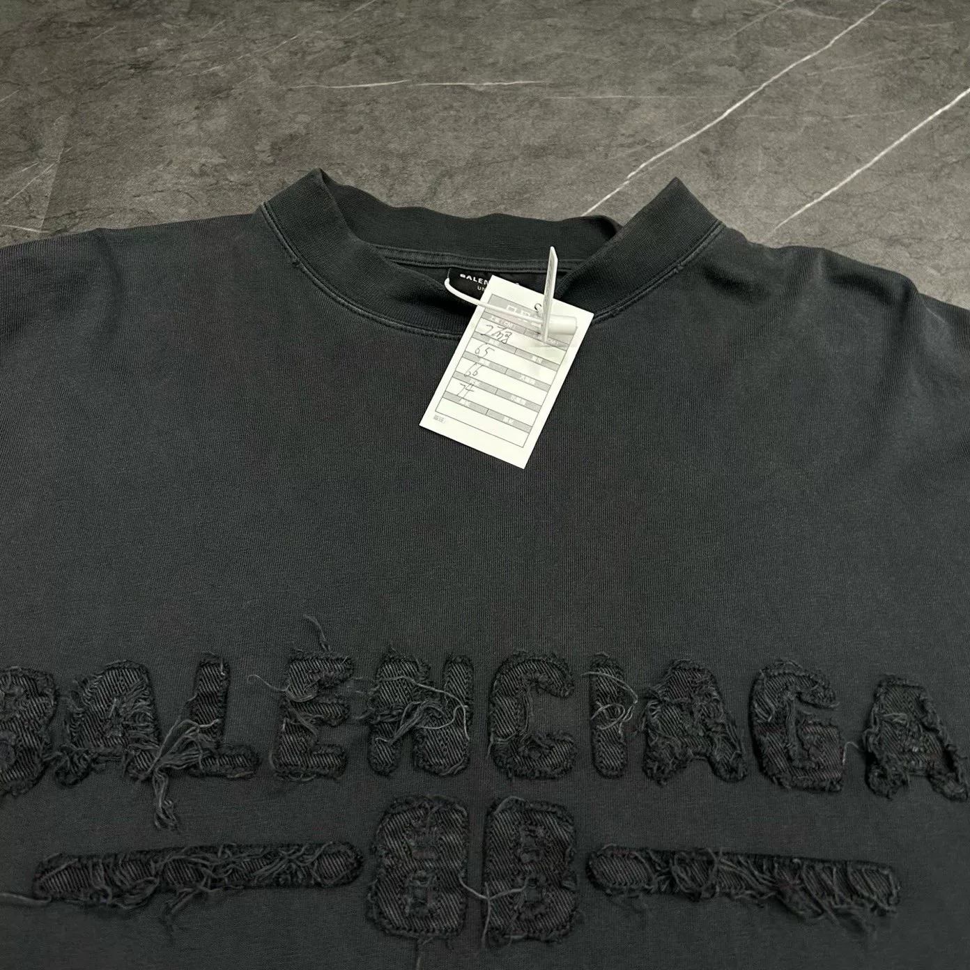 Balenciaga 25 Distressed Logo Long-Sleeve Top — front