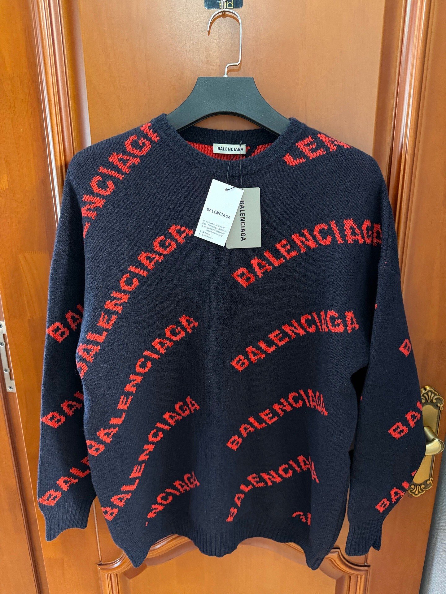 Balenciaga Black Red Logo Print Sweater