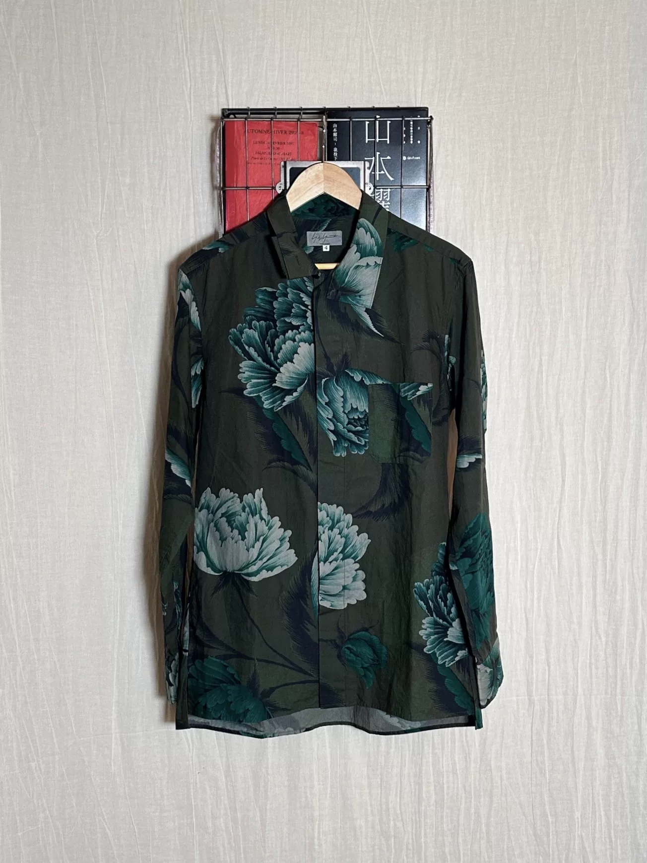 Yohji Yamamoto 14AW Green Peony Shirt — front