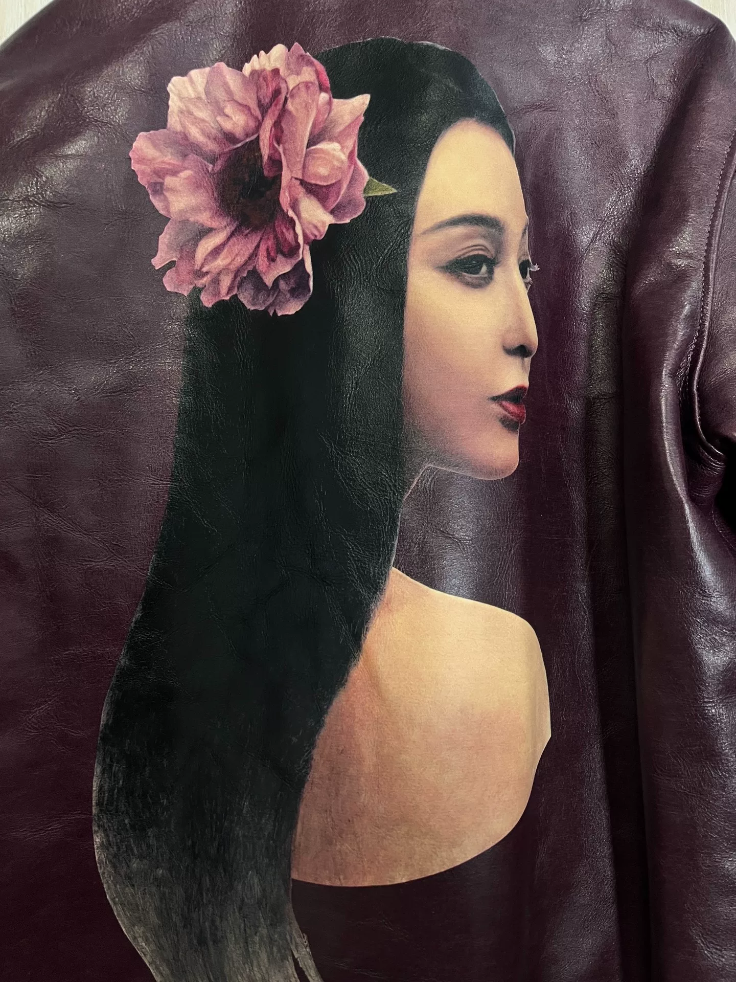 Yohji Yamamoto x Fan Bingbing 1of1 Burgundy Leather Jacket — detail