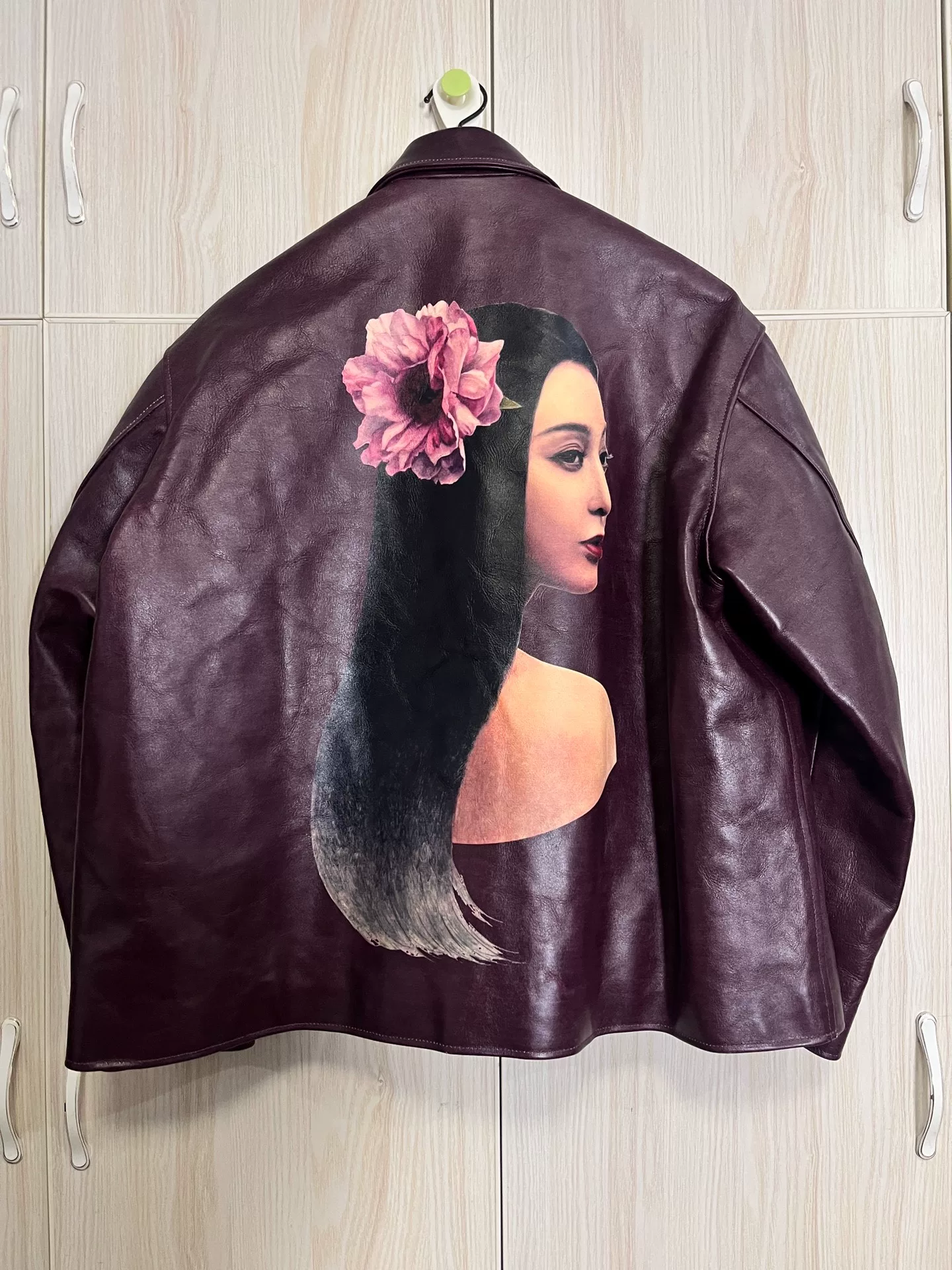 Yohji Yamamoto x Fan Bingbing 1of1 Burgundy Leather Jacket — front