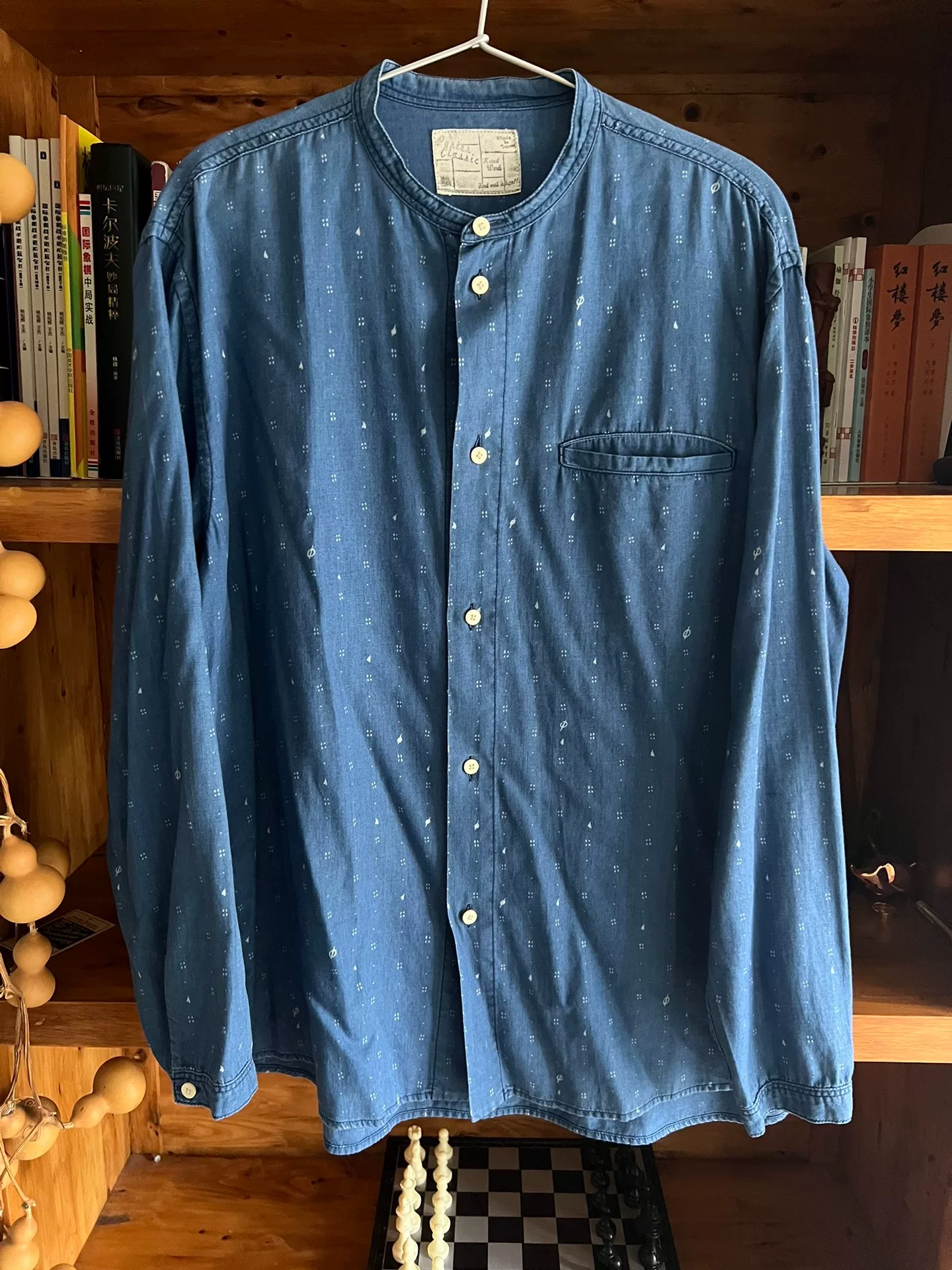 Porter Classic Indigo Stand Collar Shirt