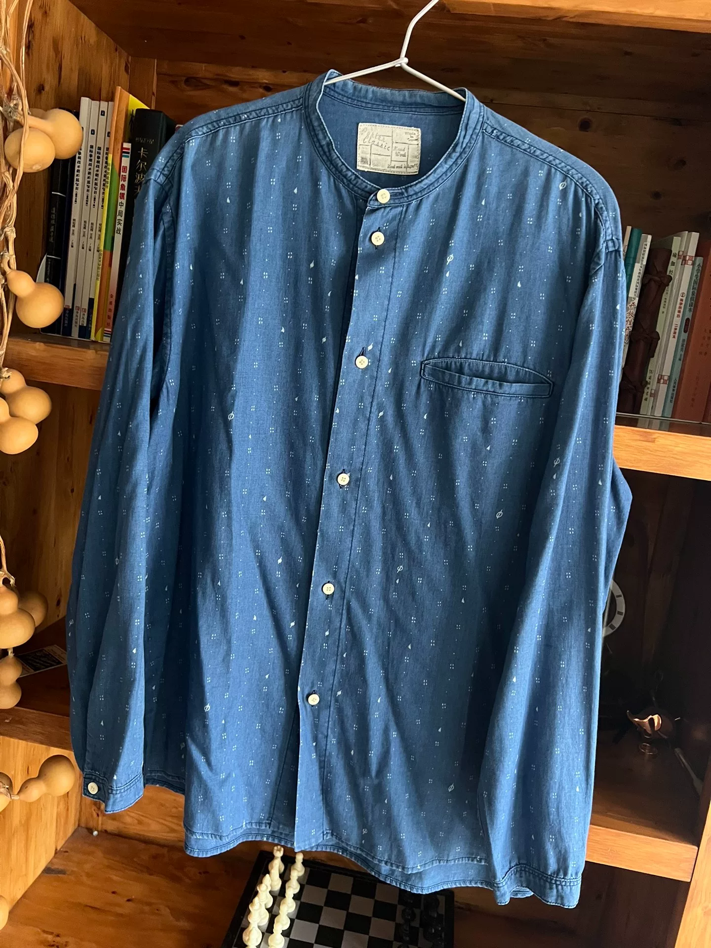 Porter Classic Indigo Stand Collar Shirt — detail