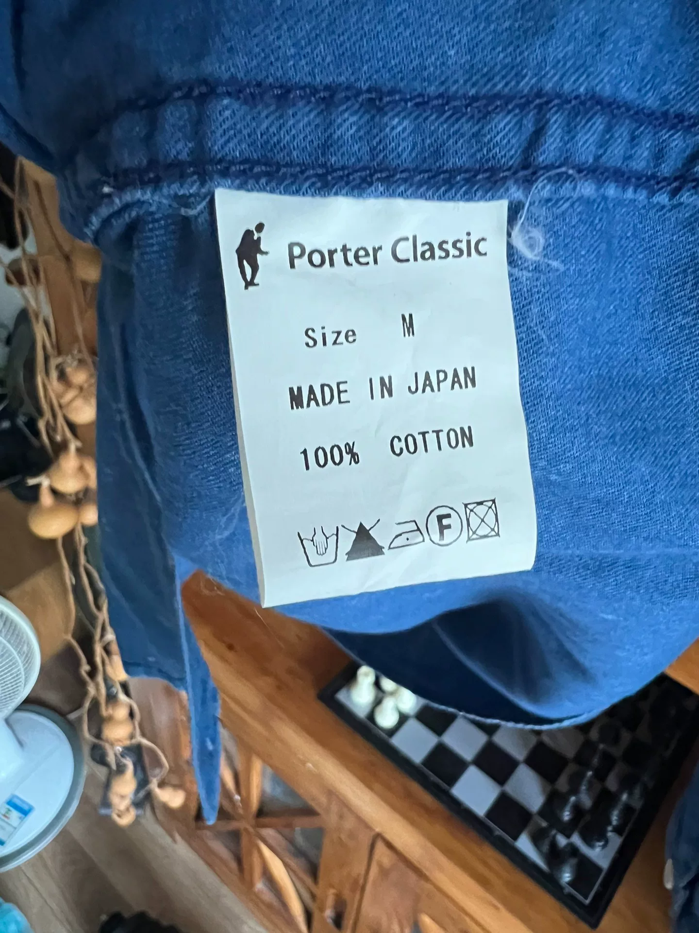 Porter Classic Indigo Stand Collar Shirt — label