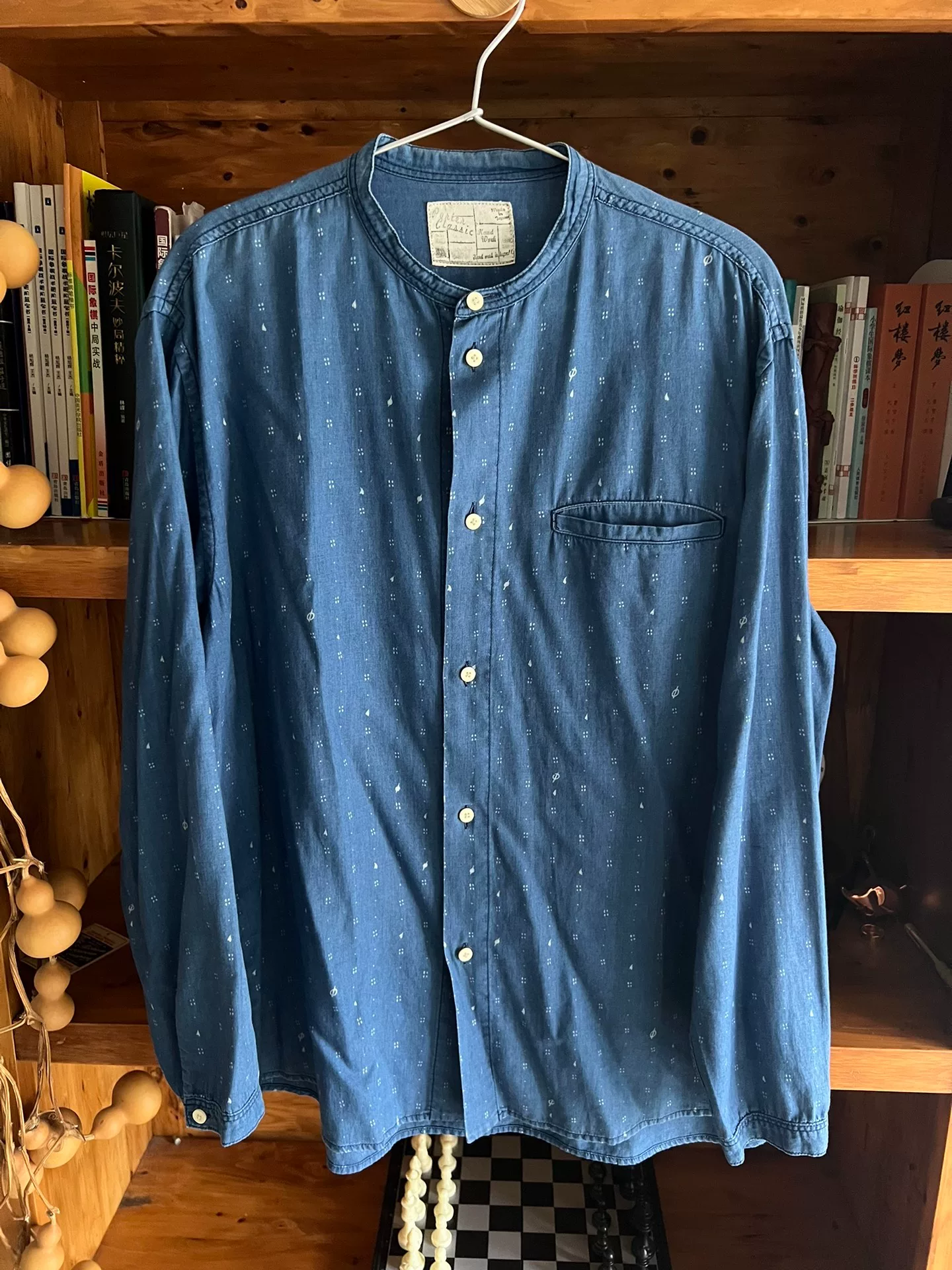 Porter Classic Indigo Stand Collar Shirt — back