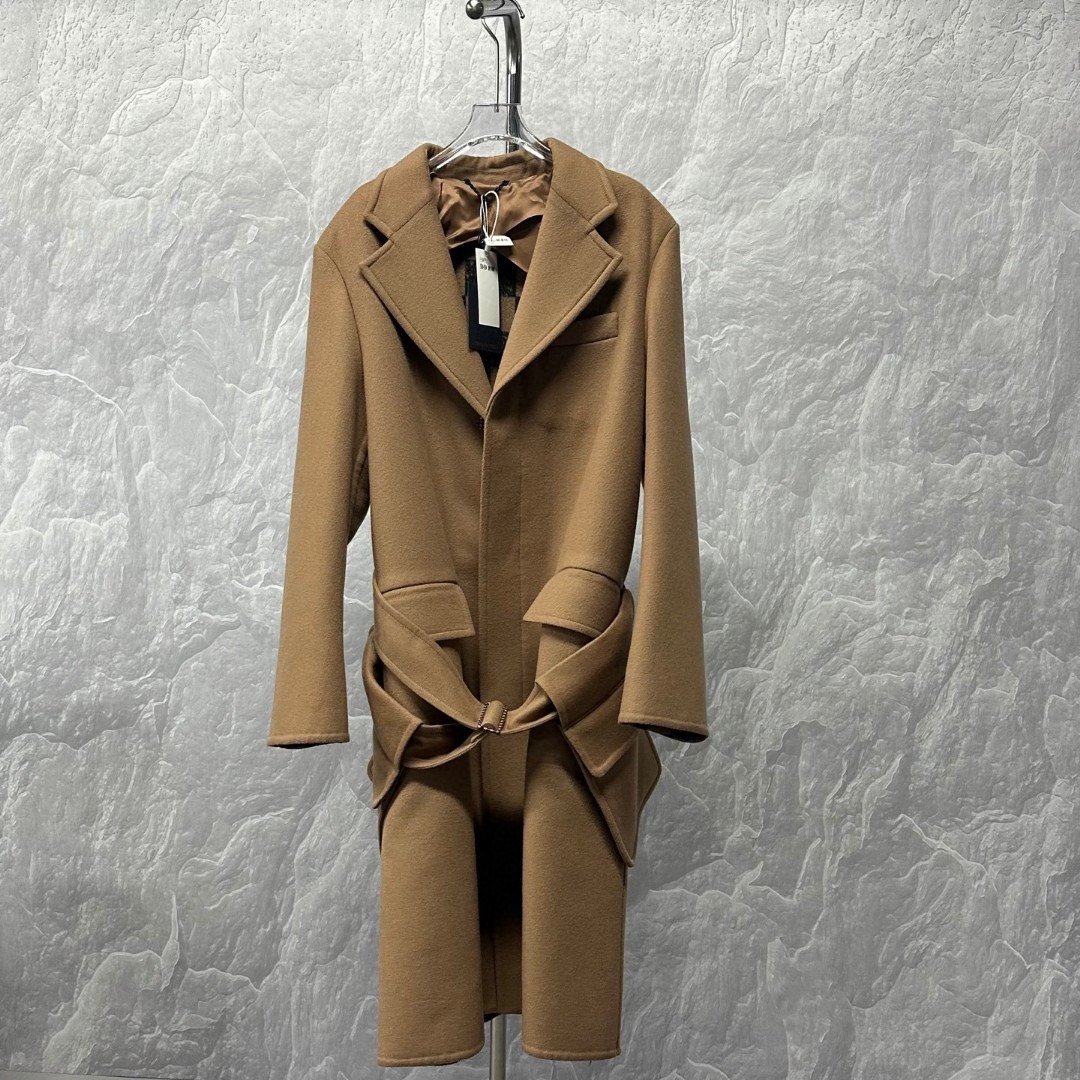 Louis Vuitton Camel Wool Belted Coat — front