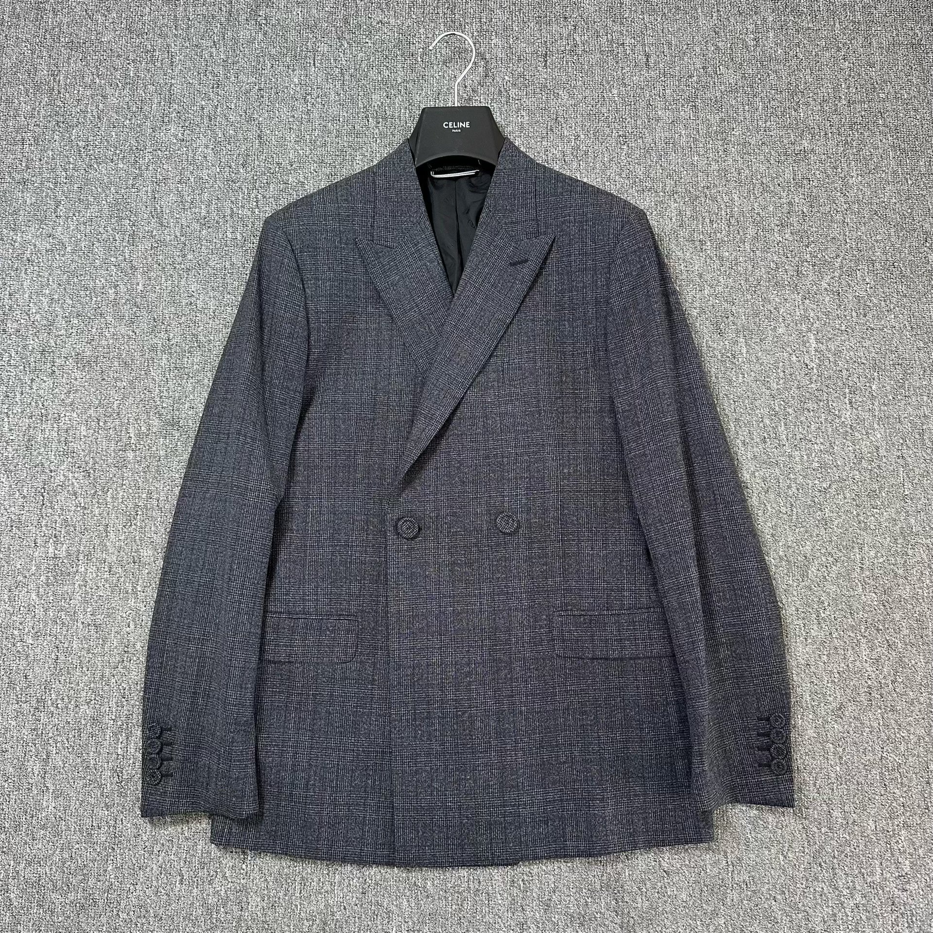 Dior Men Gray Plaid Wool Suit