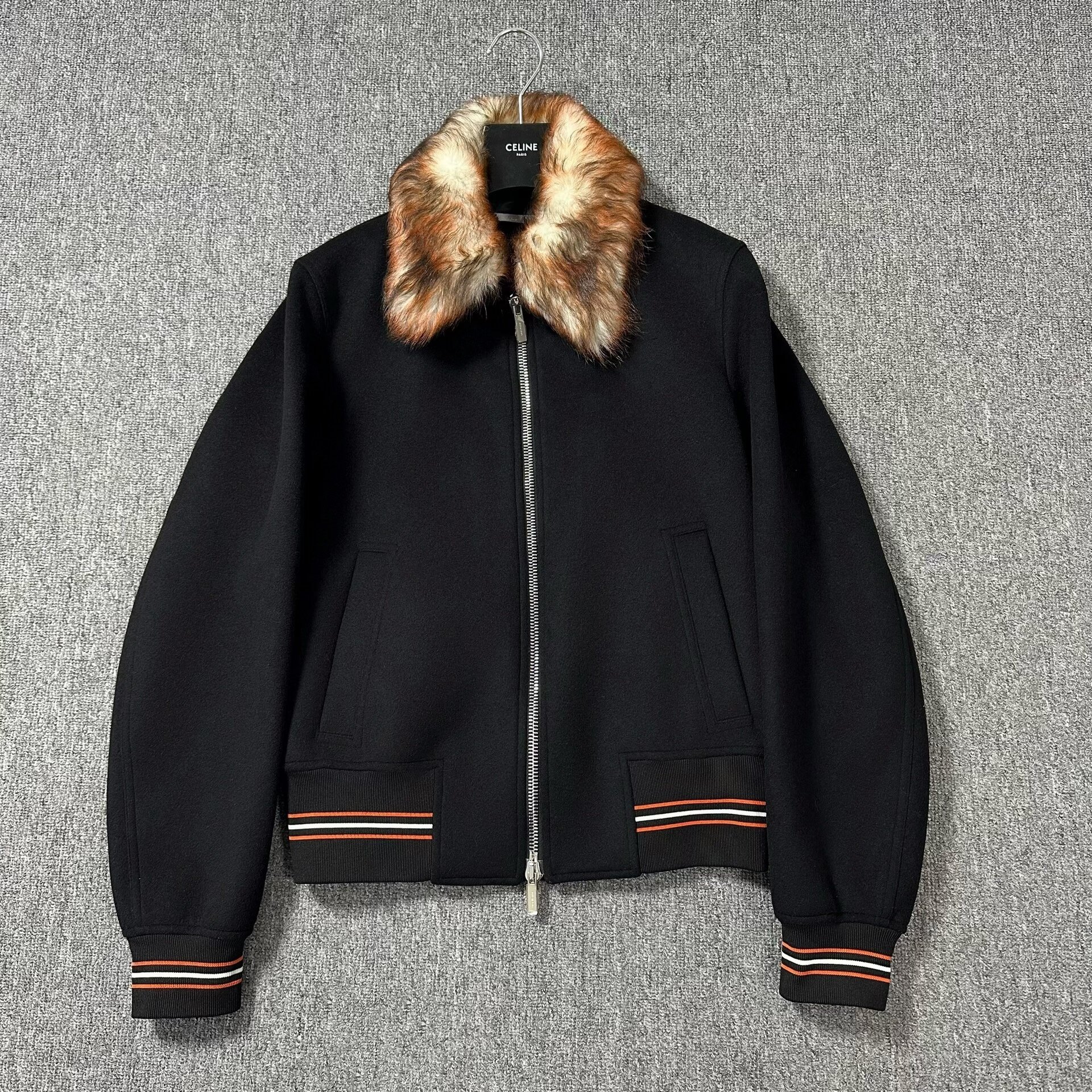 Dior Black Fur Collar Wool Jacket