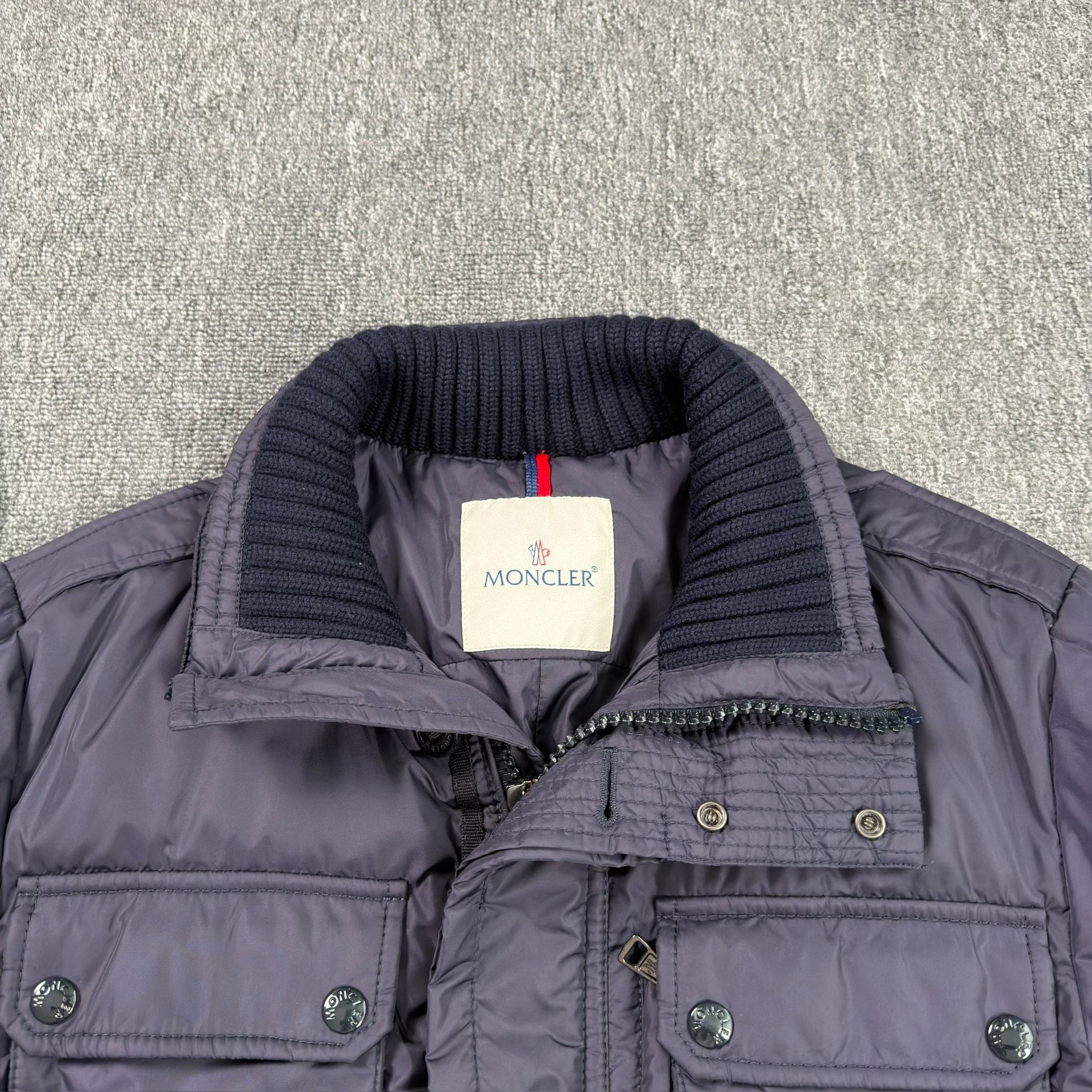 Moncler Dark Blue Multi-Pocket Down Jacket — detail