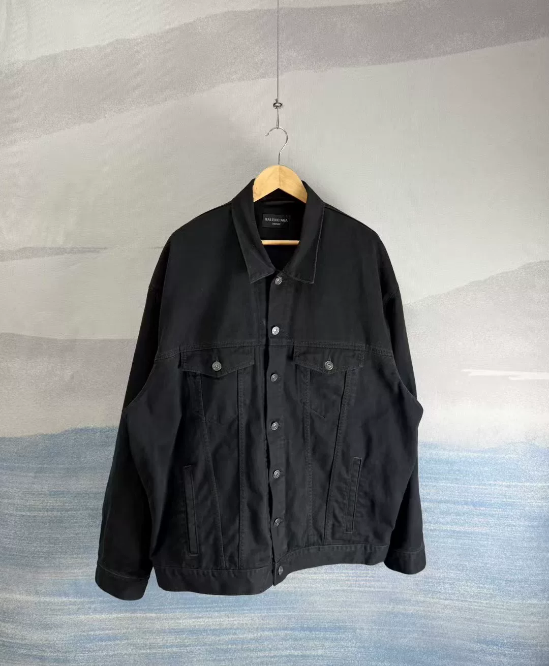 Balenciaga Black Back Tape Denim Jacket — front