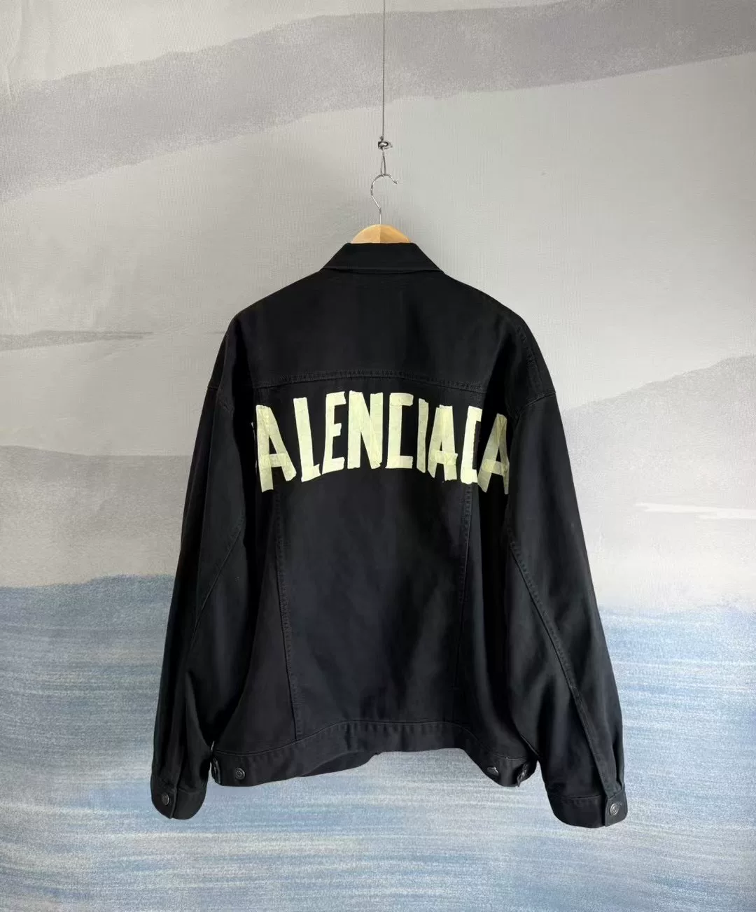 Balenciaga Black Back Tape Denim Jacket