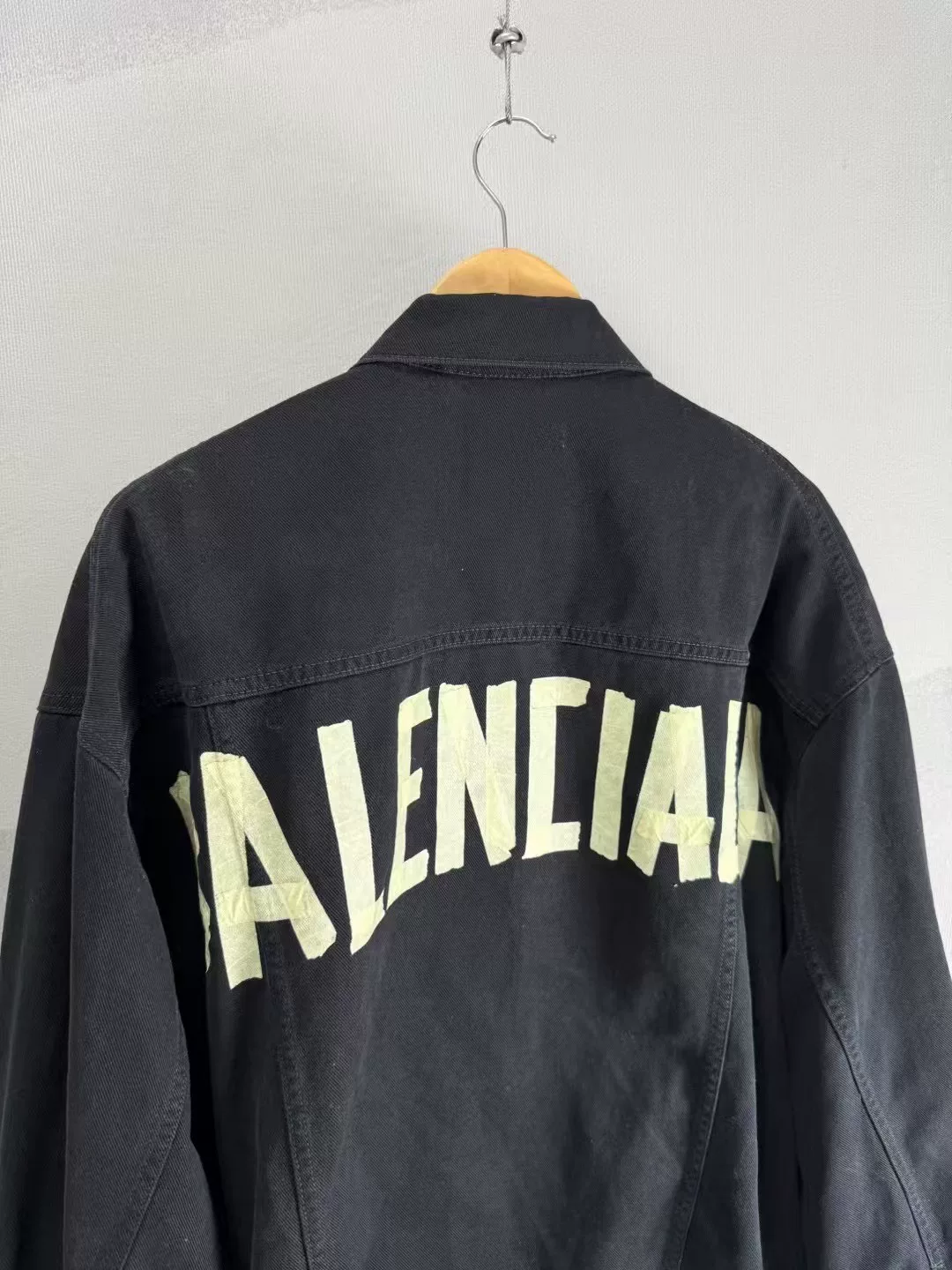 Balenciaga Black Back Tape Denim Jacket — detail
