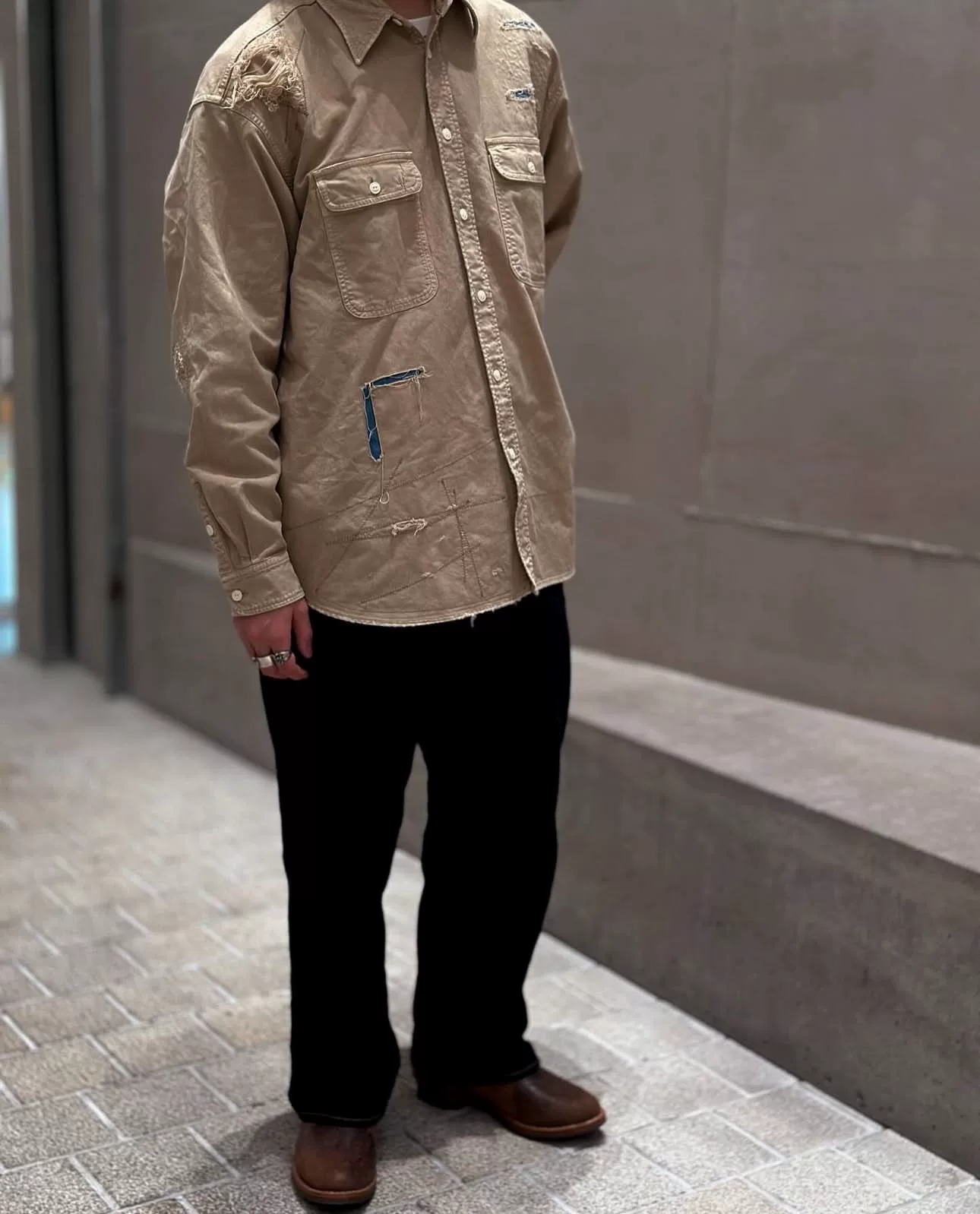 visvim Grand Crash Distressed Shirt — label