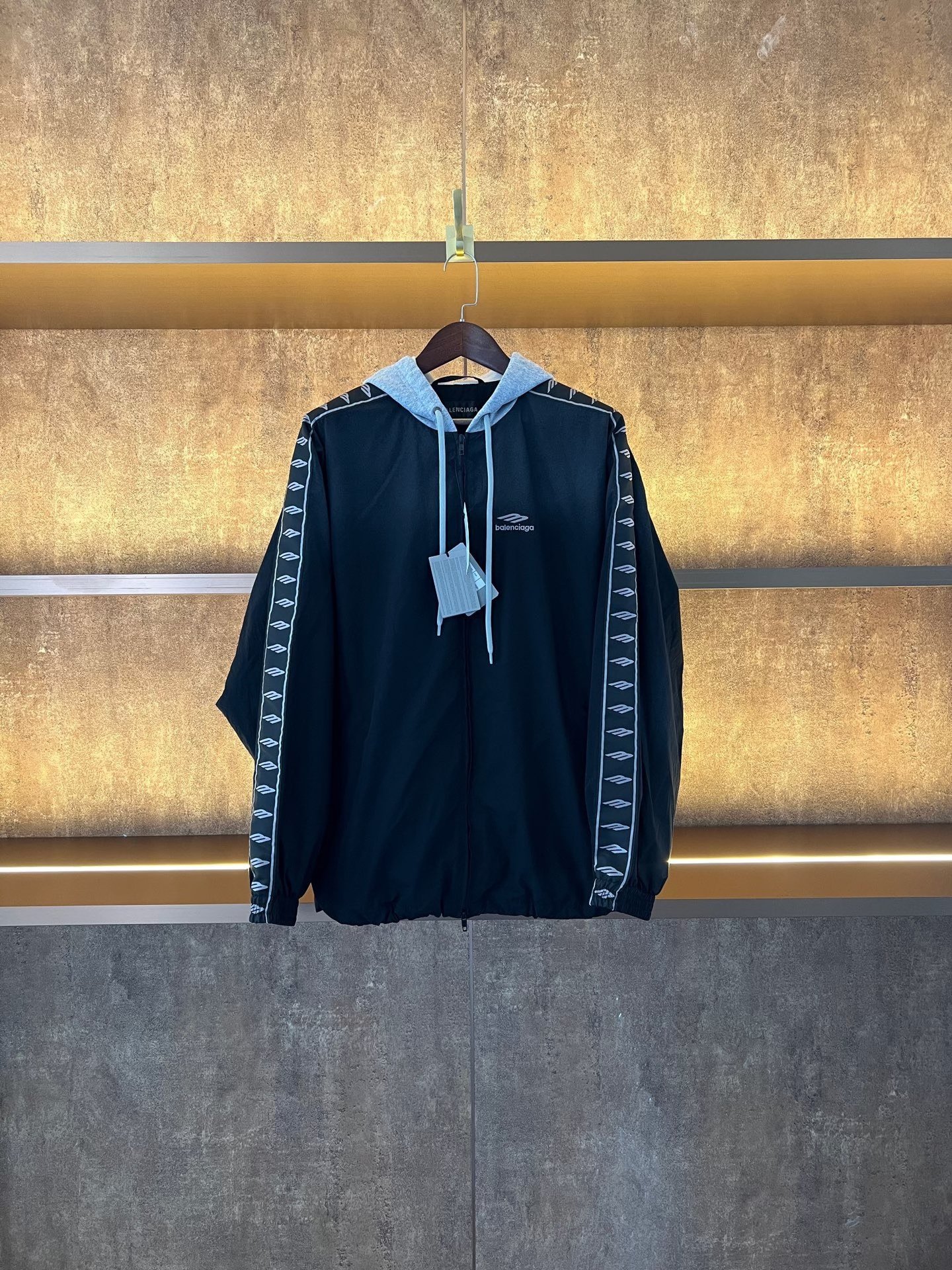 Balenciaga 3B Embroidered Logo Hooded Nylon Jacket