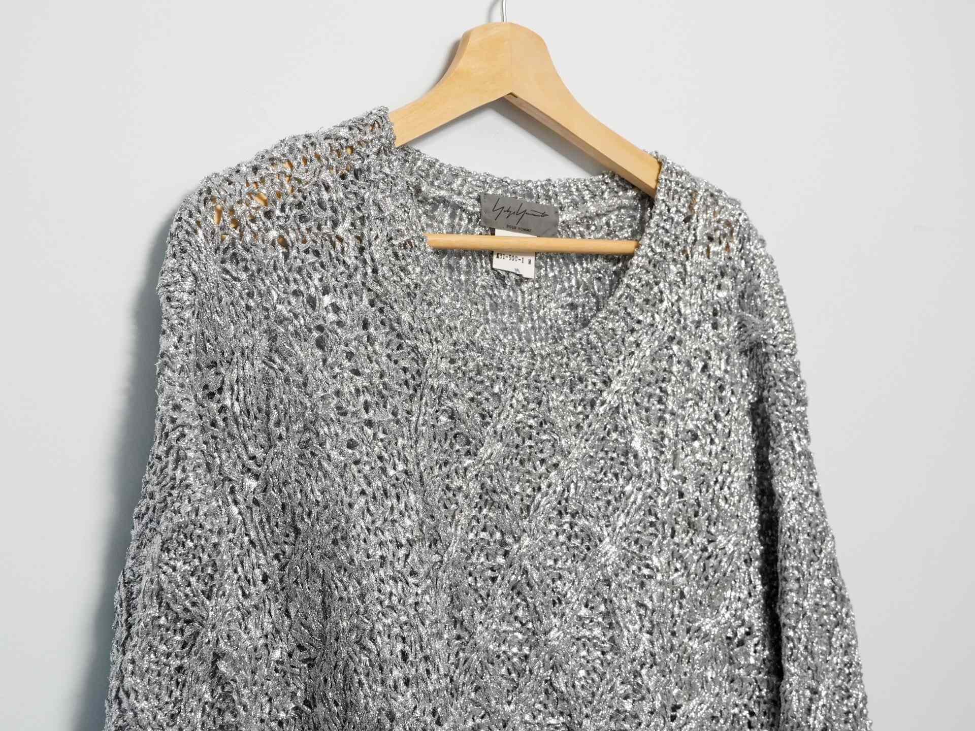 Yohji Yamamoto 80s Sparkly Cable-Knit Sweater — detail