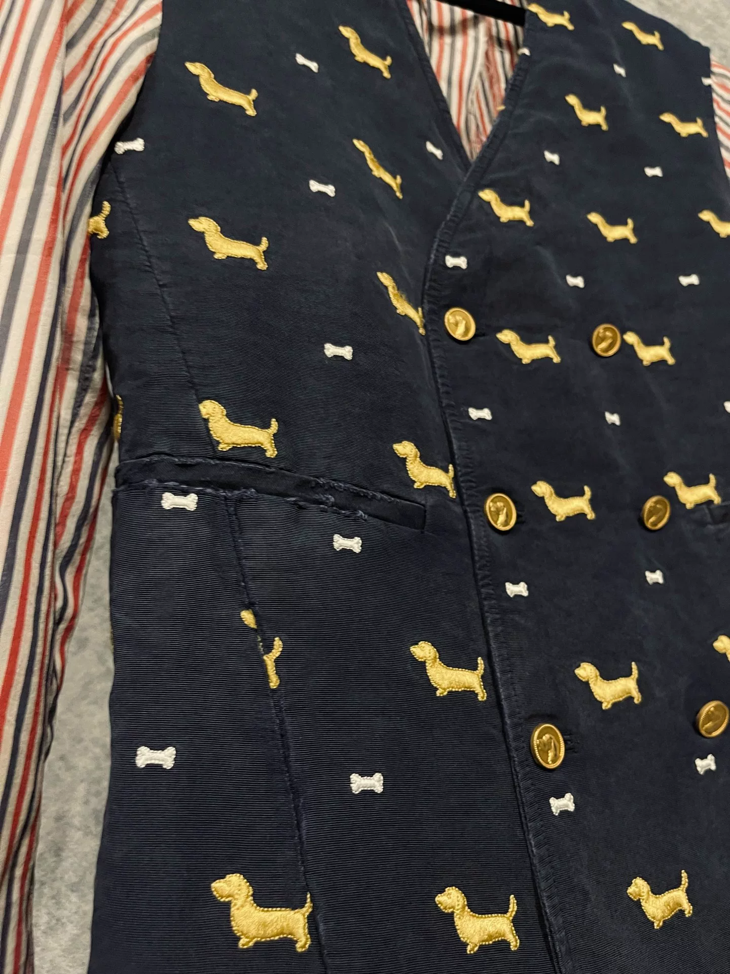 Thom Browne Dog Embroidery Runway Coat — label