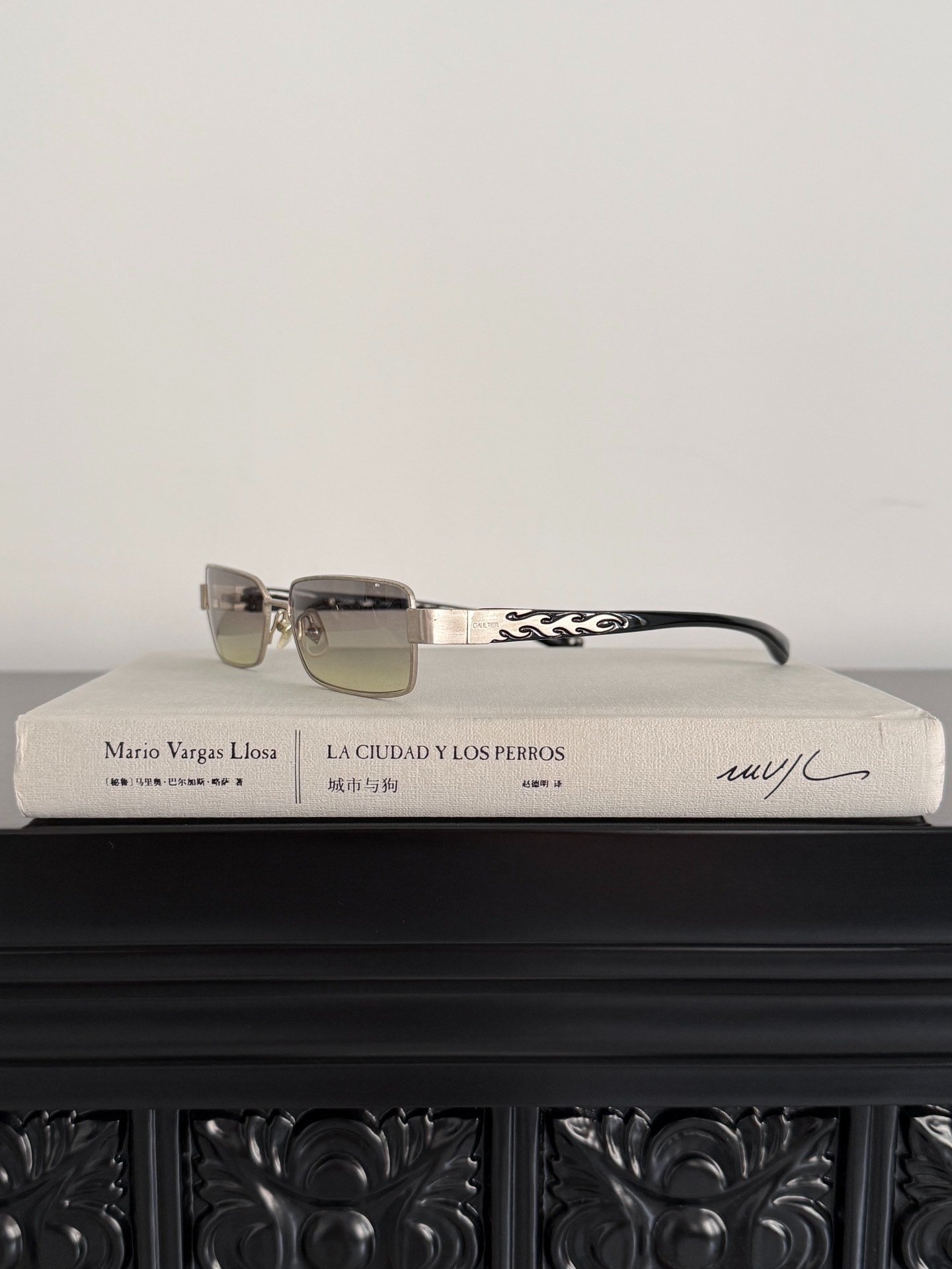 Jean Paul Gaultier Flame Rectangular Sunglasses — detail