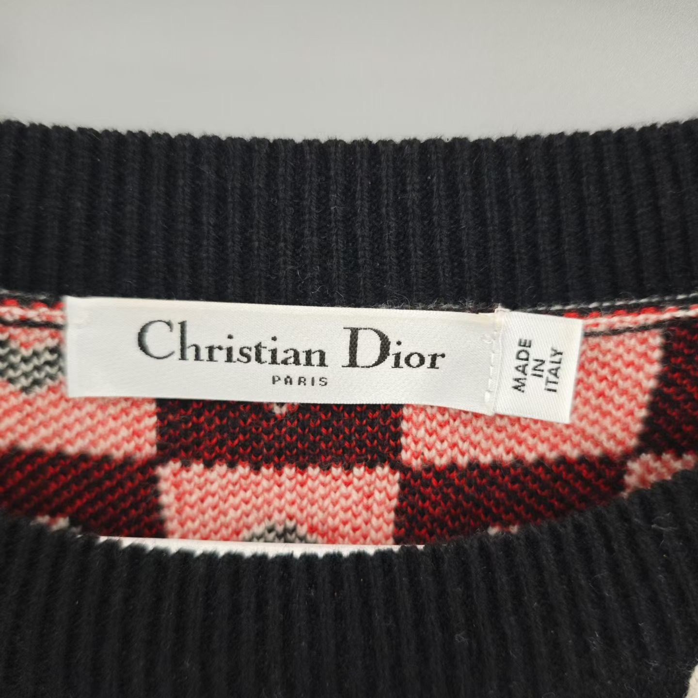 Dior Valentine Heart Checkered Cashmere Sweater — detail