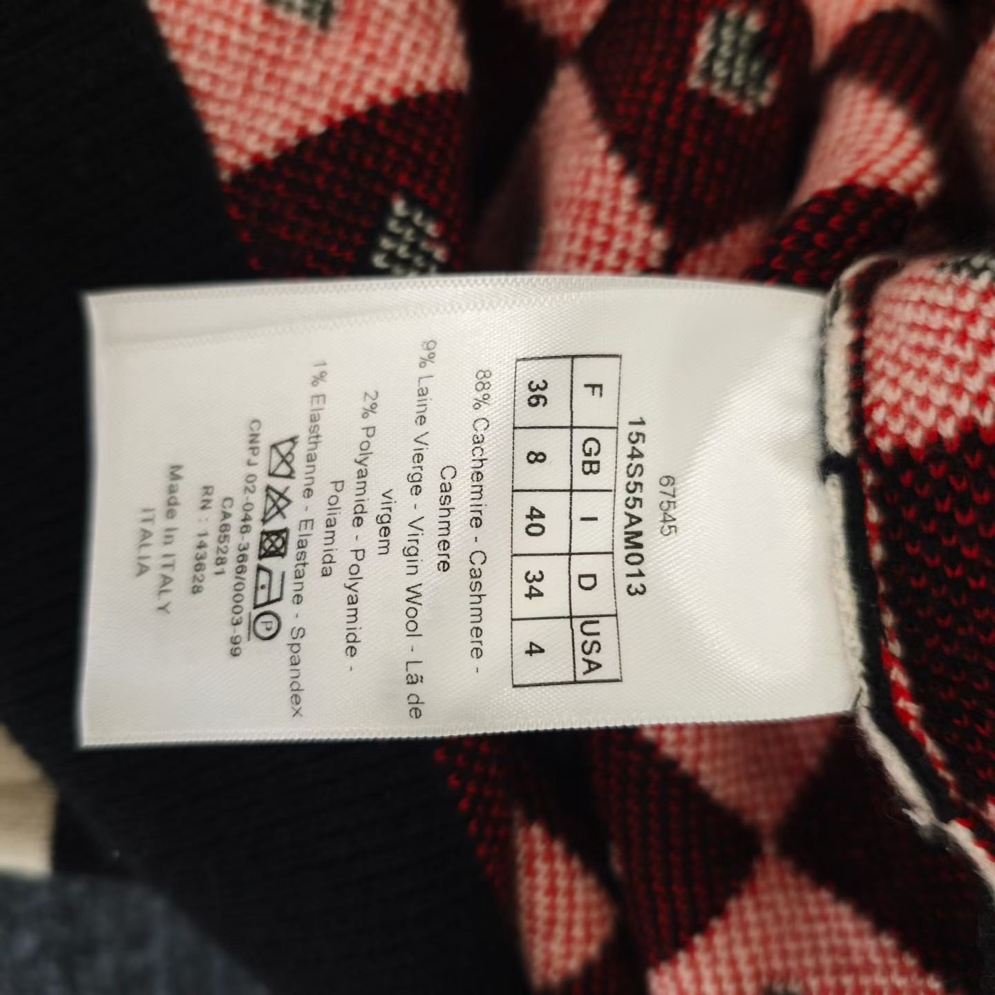 Dior Valentine Heart Checkered Cashmere Sweater — back