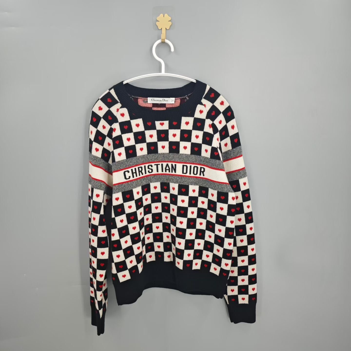 Dior Valentine Heart Checkered Cashmere Sweater