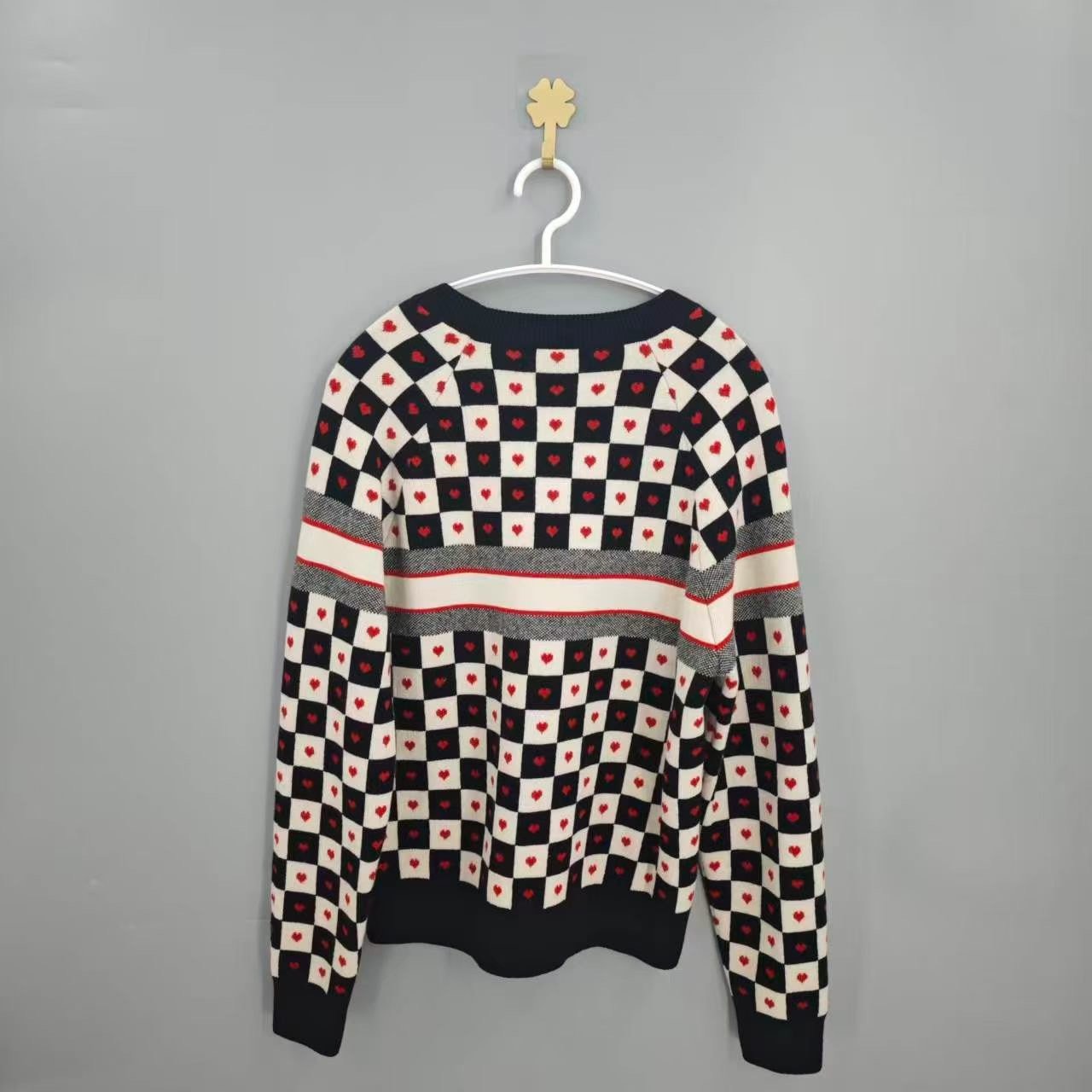 Dior Valentine Heart Checkered Cashmere Sweater — front
