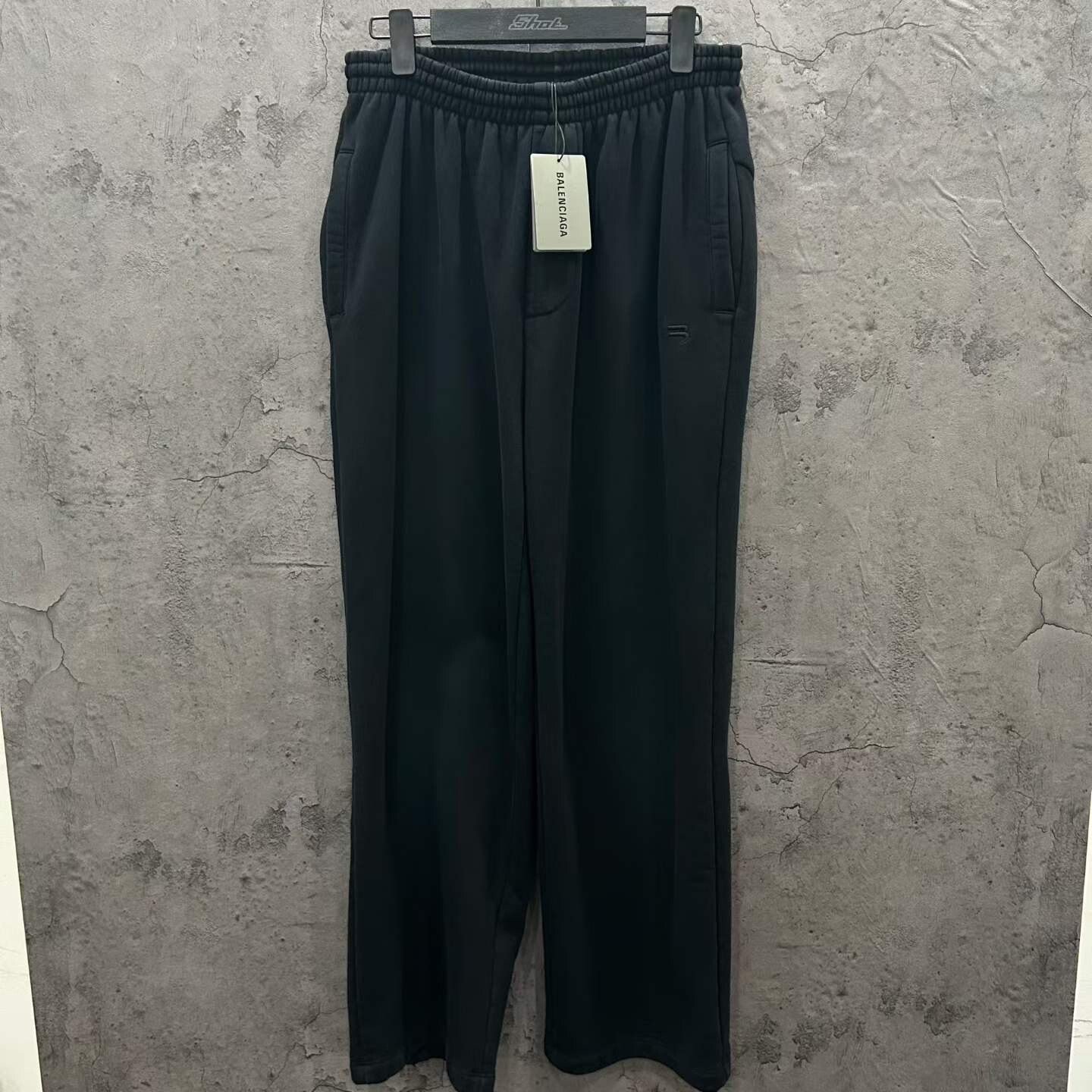Balenciaga Double Hook Logo Distressed Black Trousers