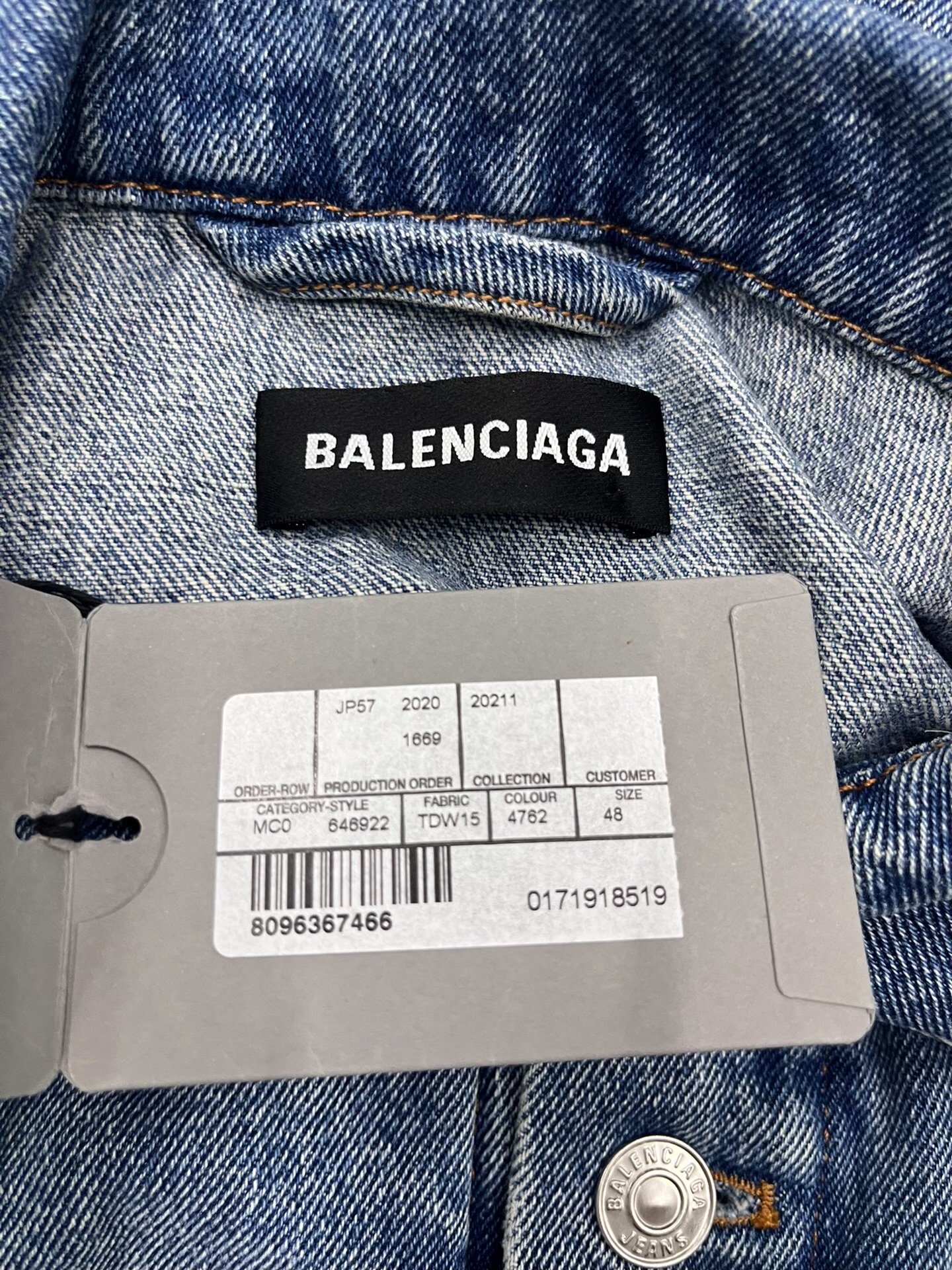 Balenciaga Washed Blue Denim Jacket — label