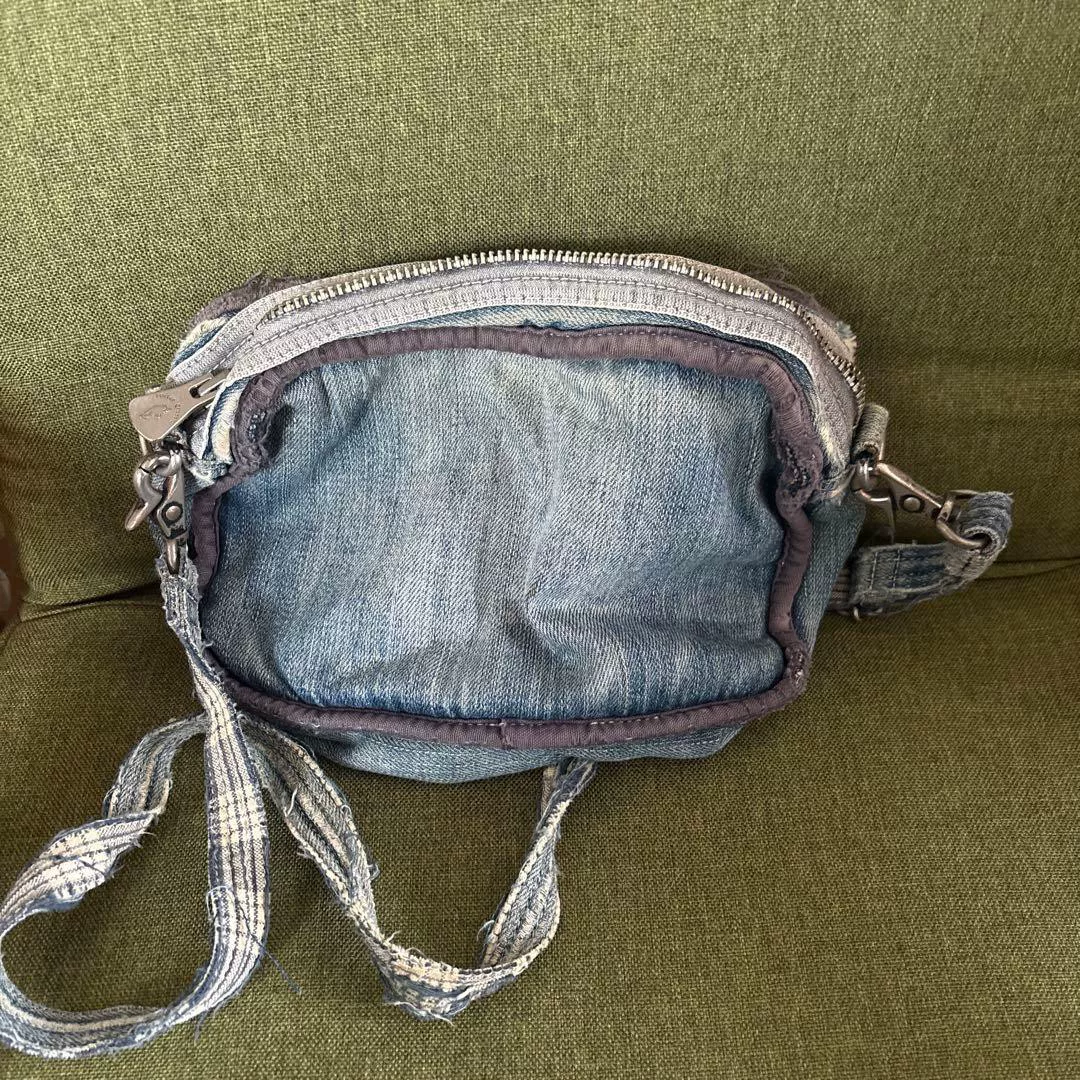 Porter Classic Distressed Denim Crossbody Bag — front