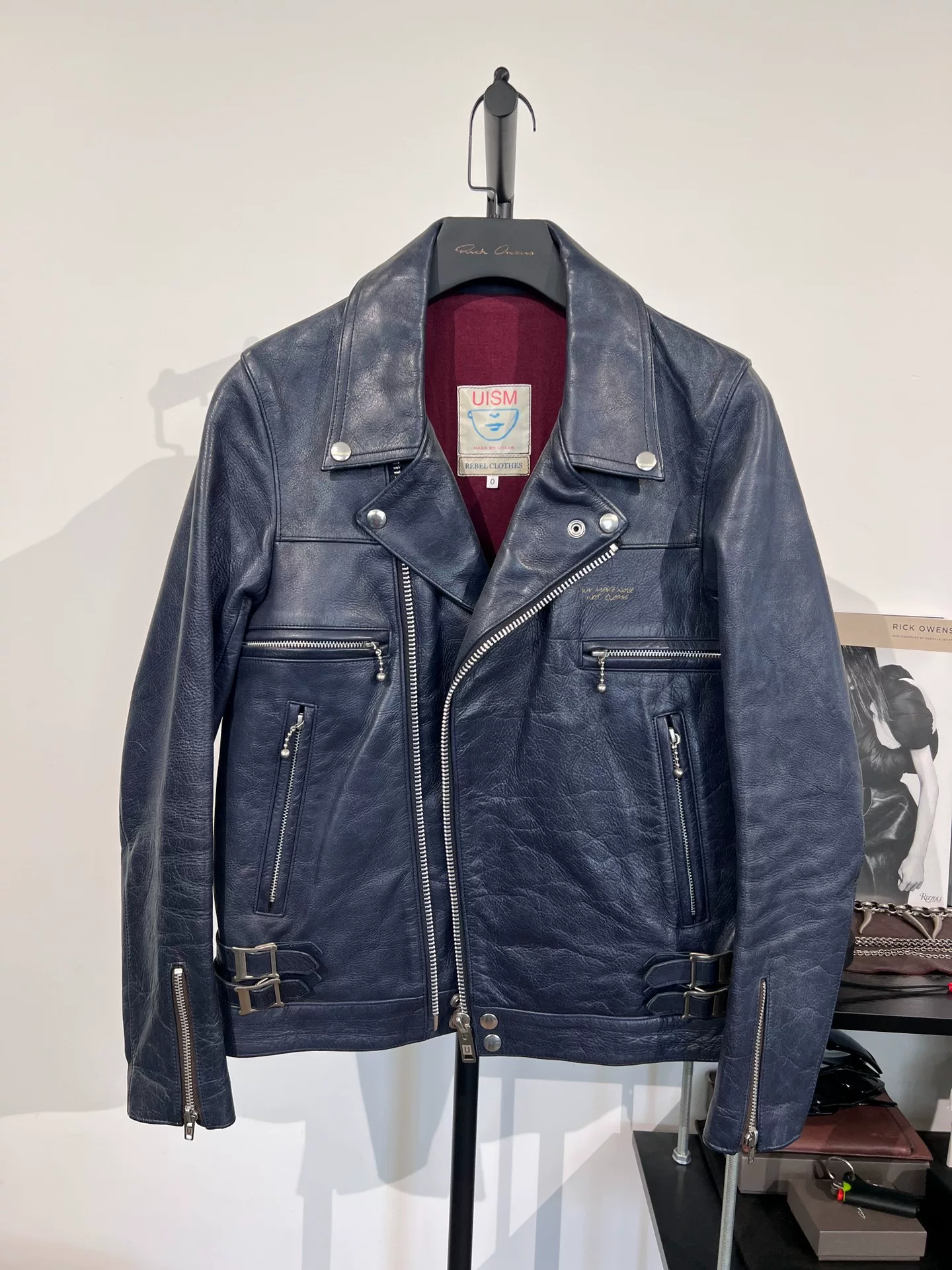 Undercover Dark Blue Leather Biker Jacket