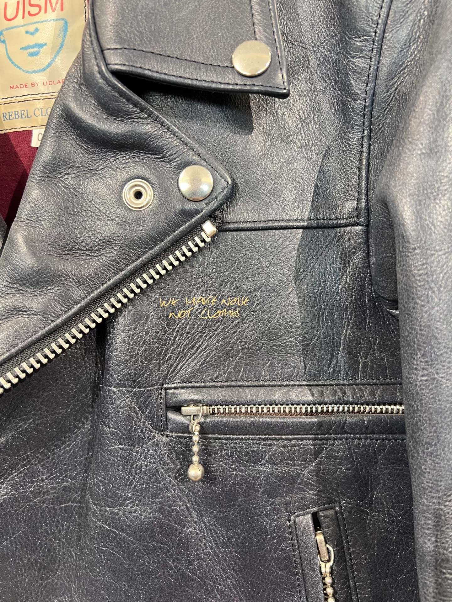 Undercover Dark Blue Leather Biker Jacket — back