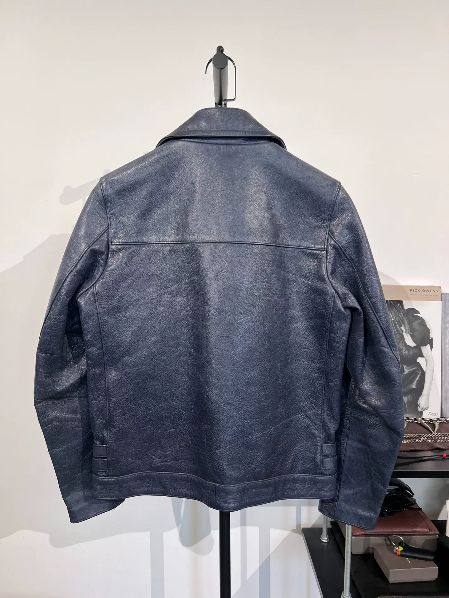 Undercover Dark Blue Leather Biker Jacket — front
