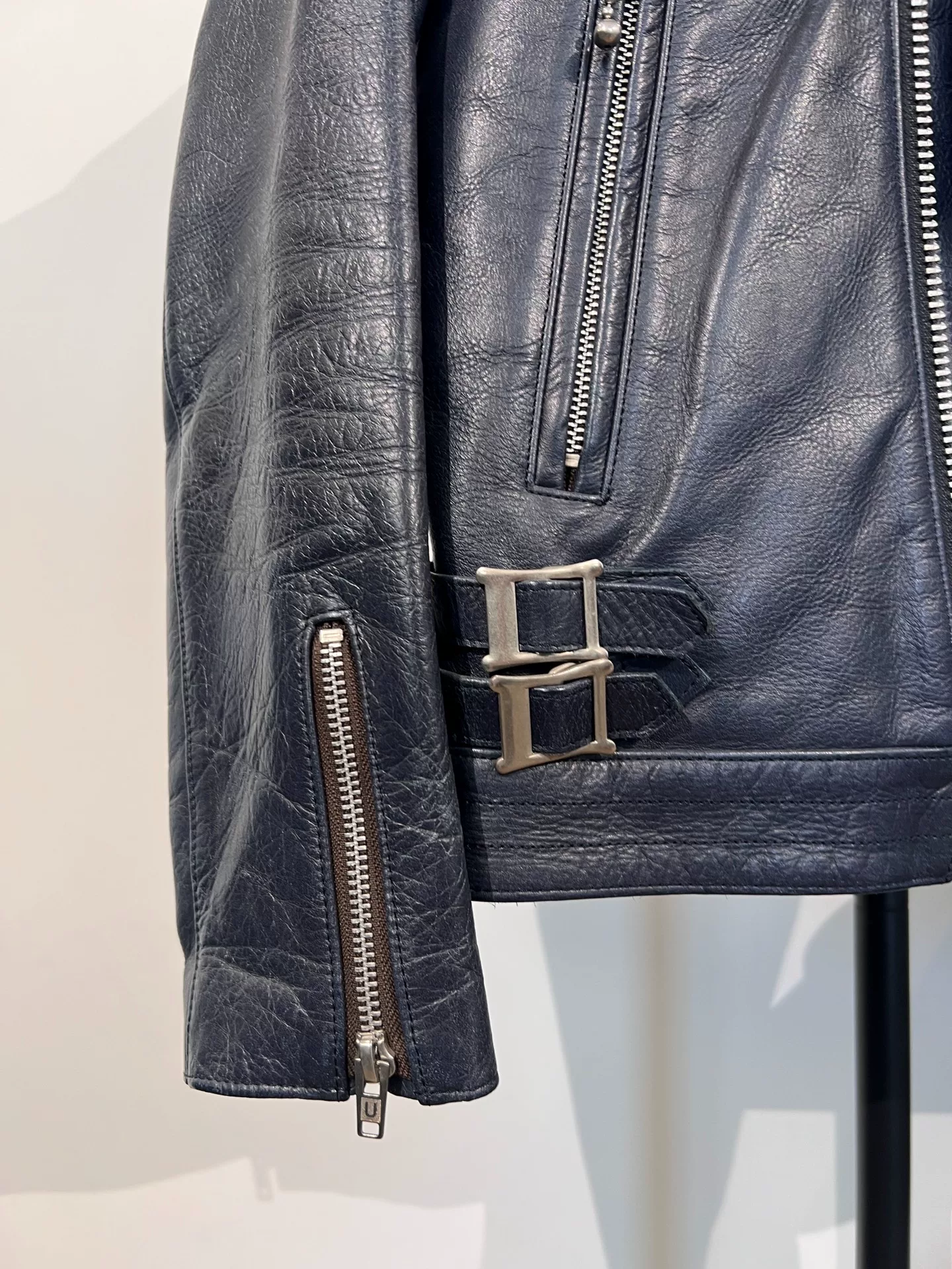 Undercover Dark Blue Leather Biker Jacket — label