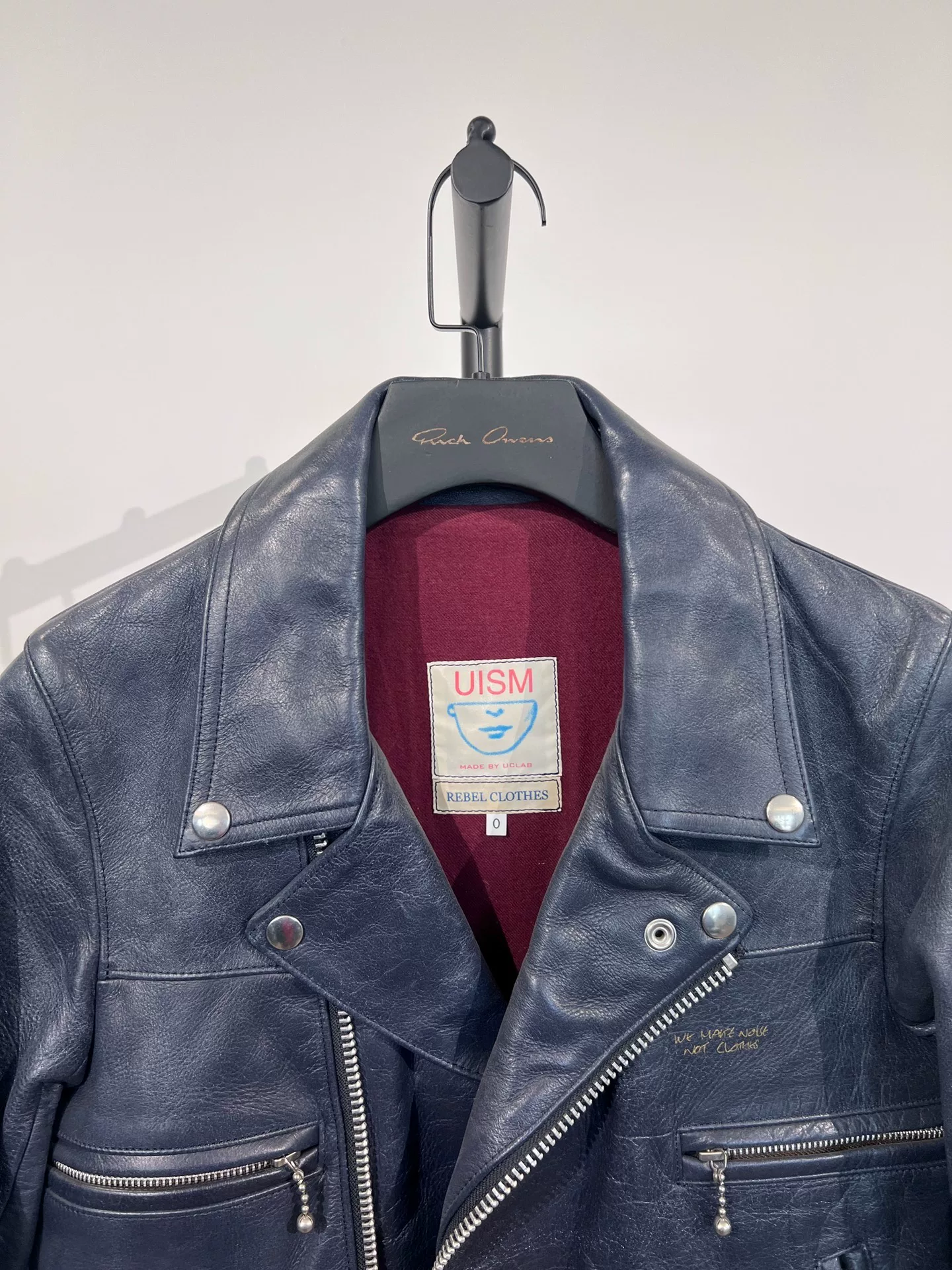 Undercover Dark Blue Leather Biker Jacket — detail