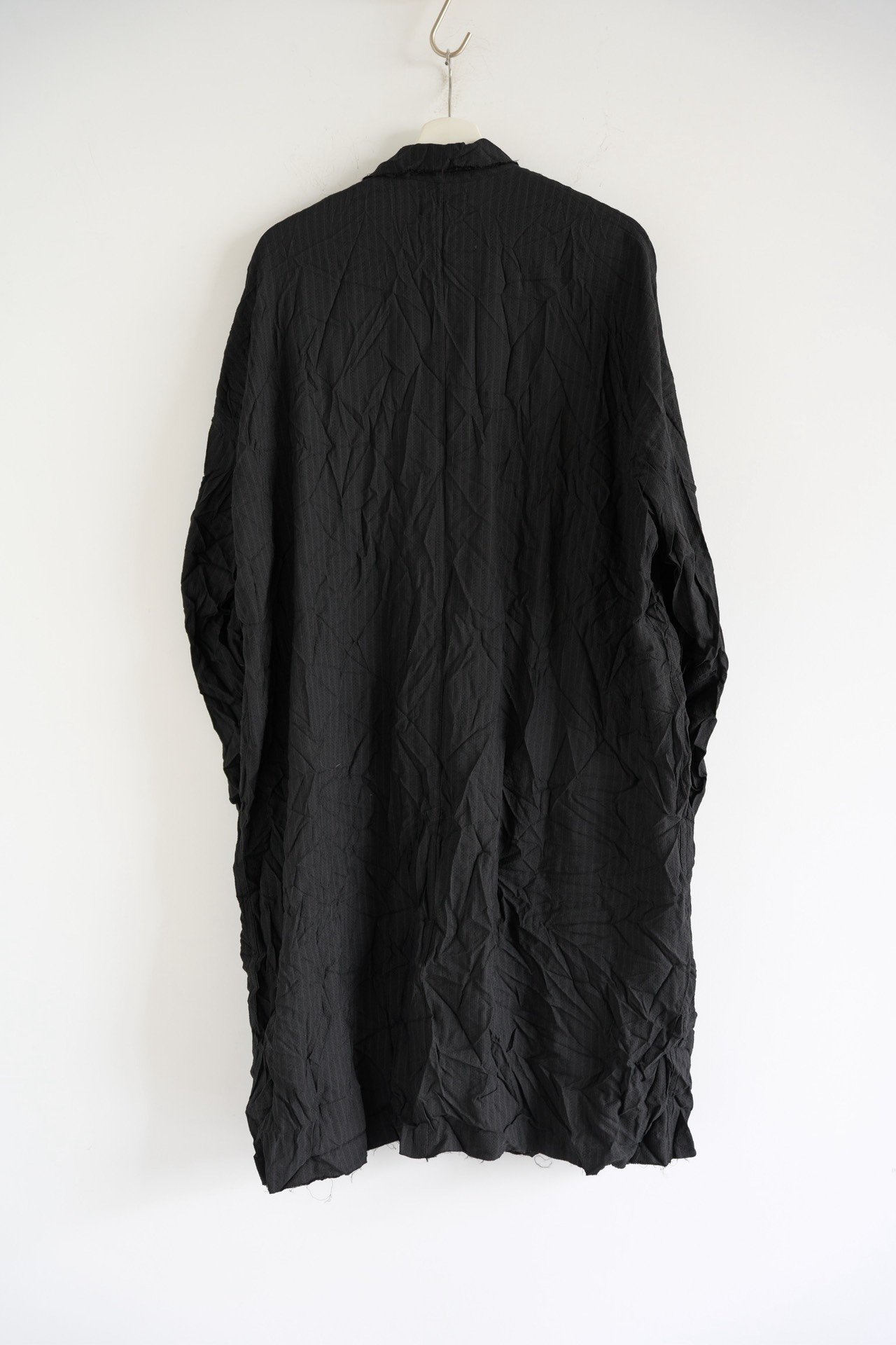 Yohji Yamamoto Striped Crinkled Wool Coat — front