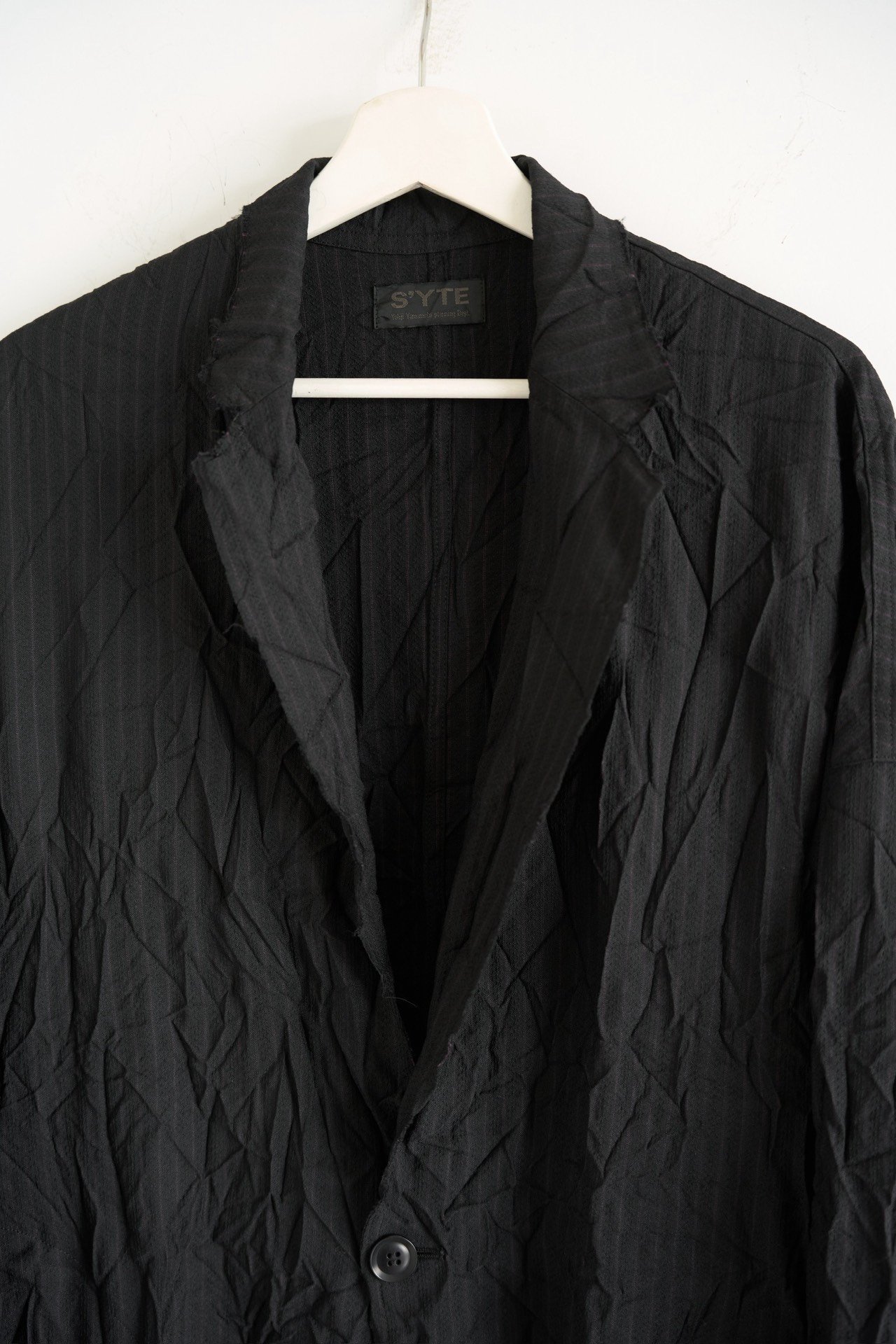 Yohji Yamamoto Striped Crinkled Wool Coat — detail