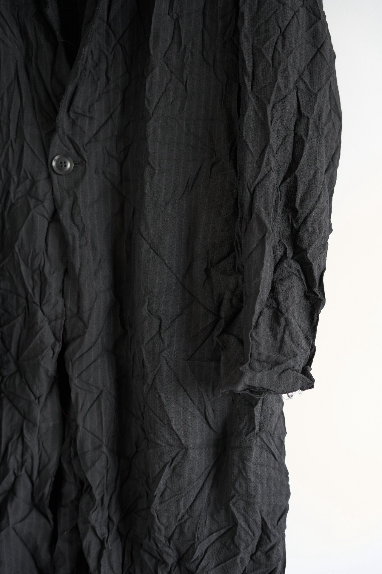 Yohji Yamamoto Striped Crinkled Wool Coat — back