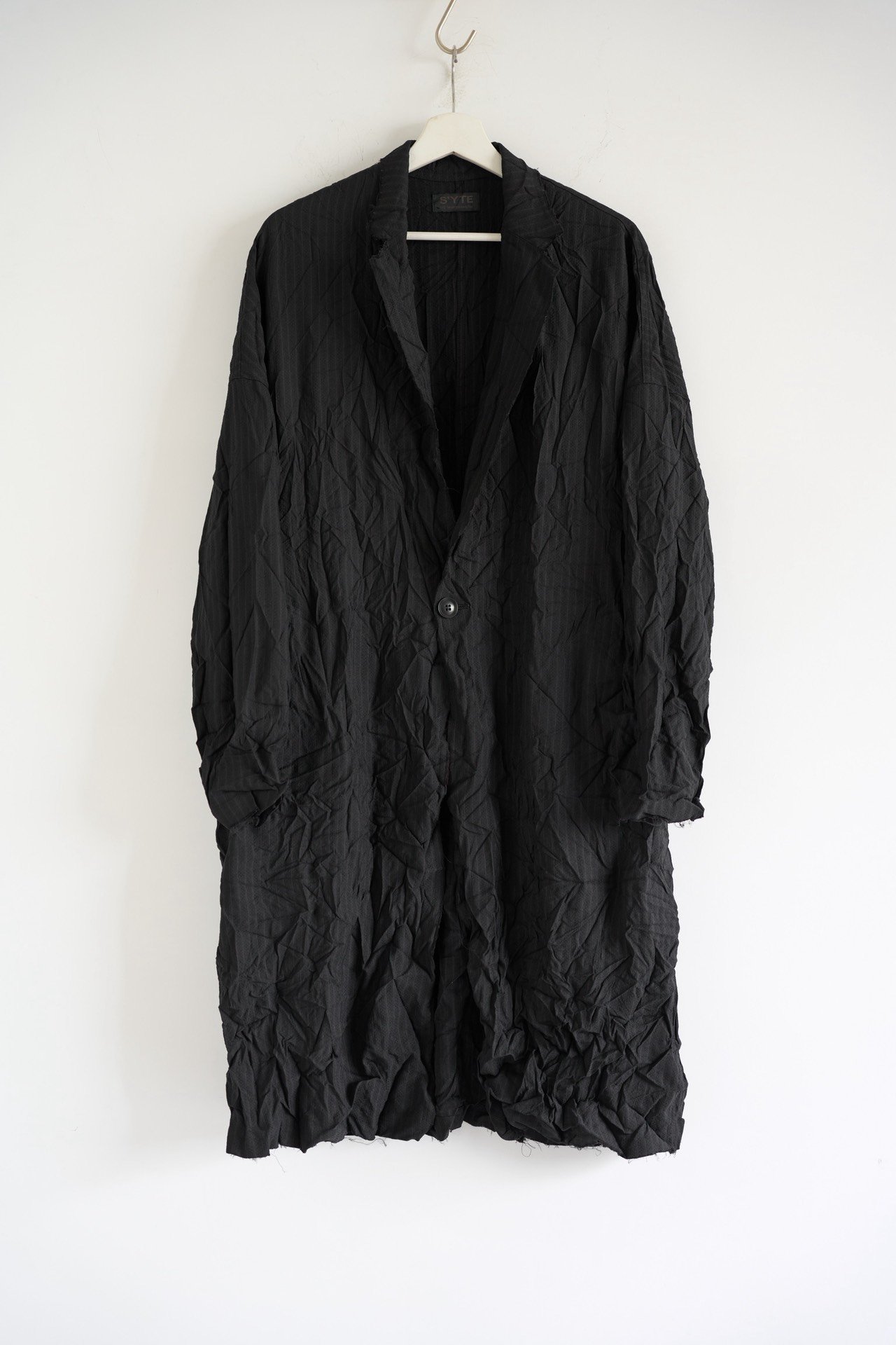 Yohji Yamamoto Striped Crinkled Wool Coat