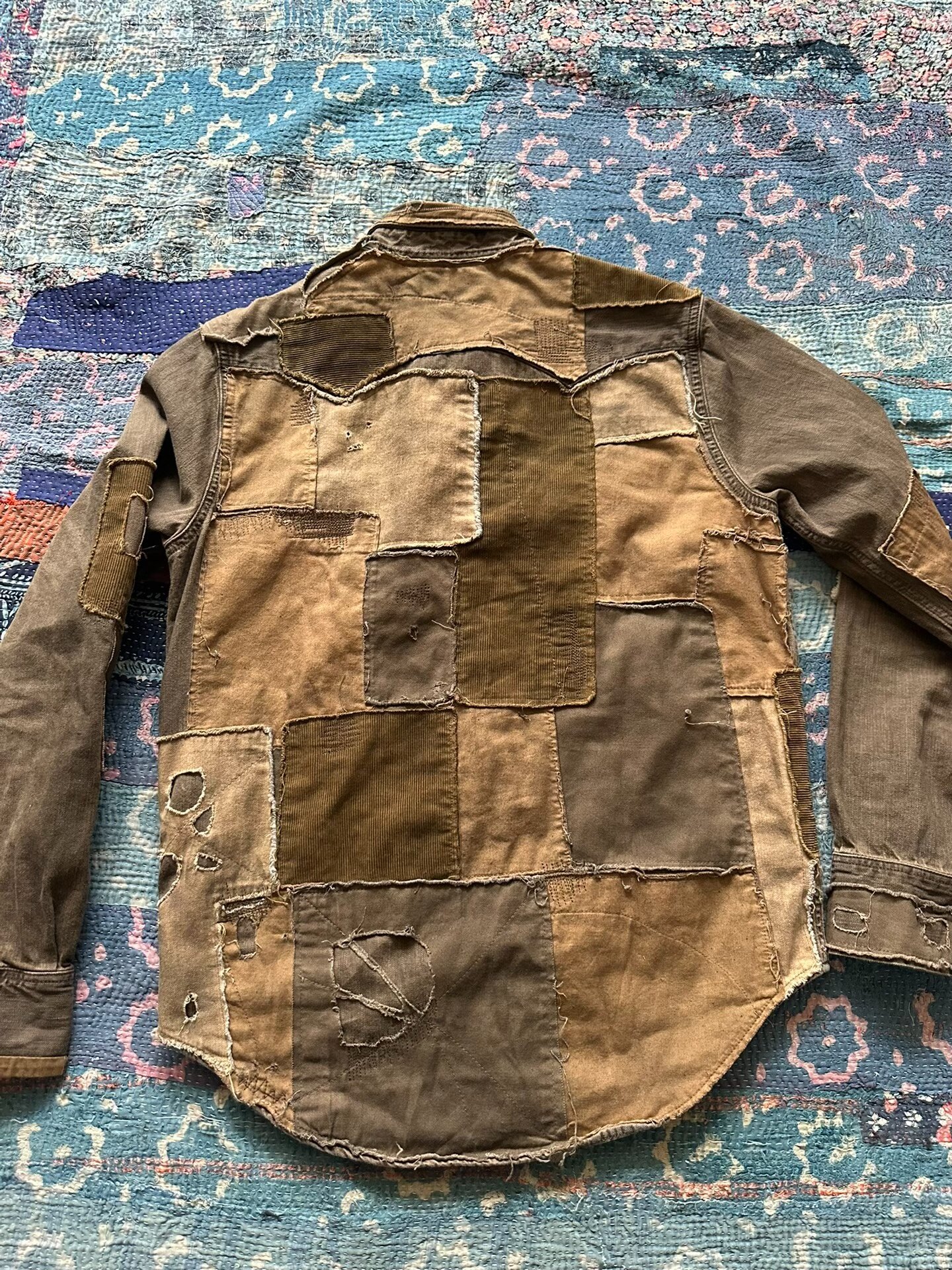 RRL Distressed Patchwork Long-Sleeve Shirt — front