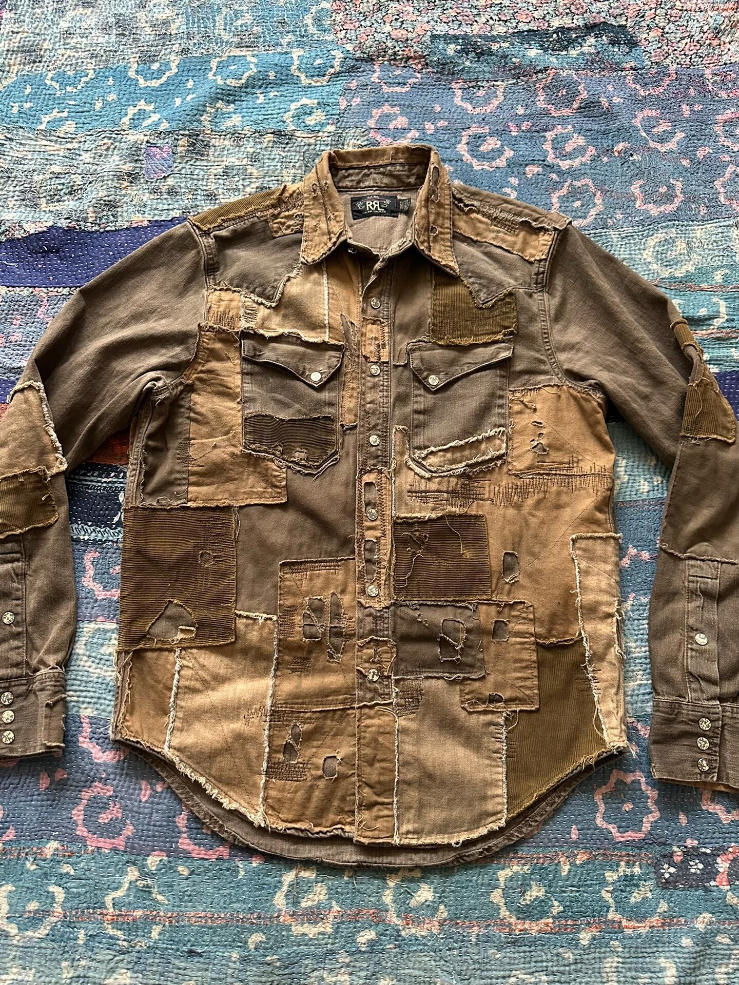 RRL Distressed Patchwork Long-Sleeve Shirt