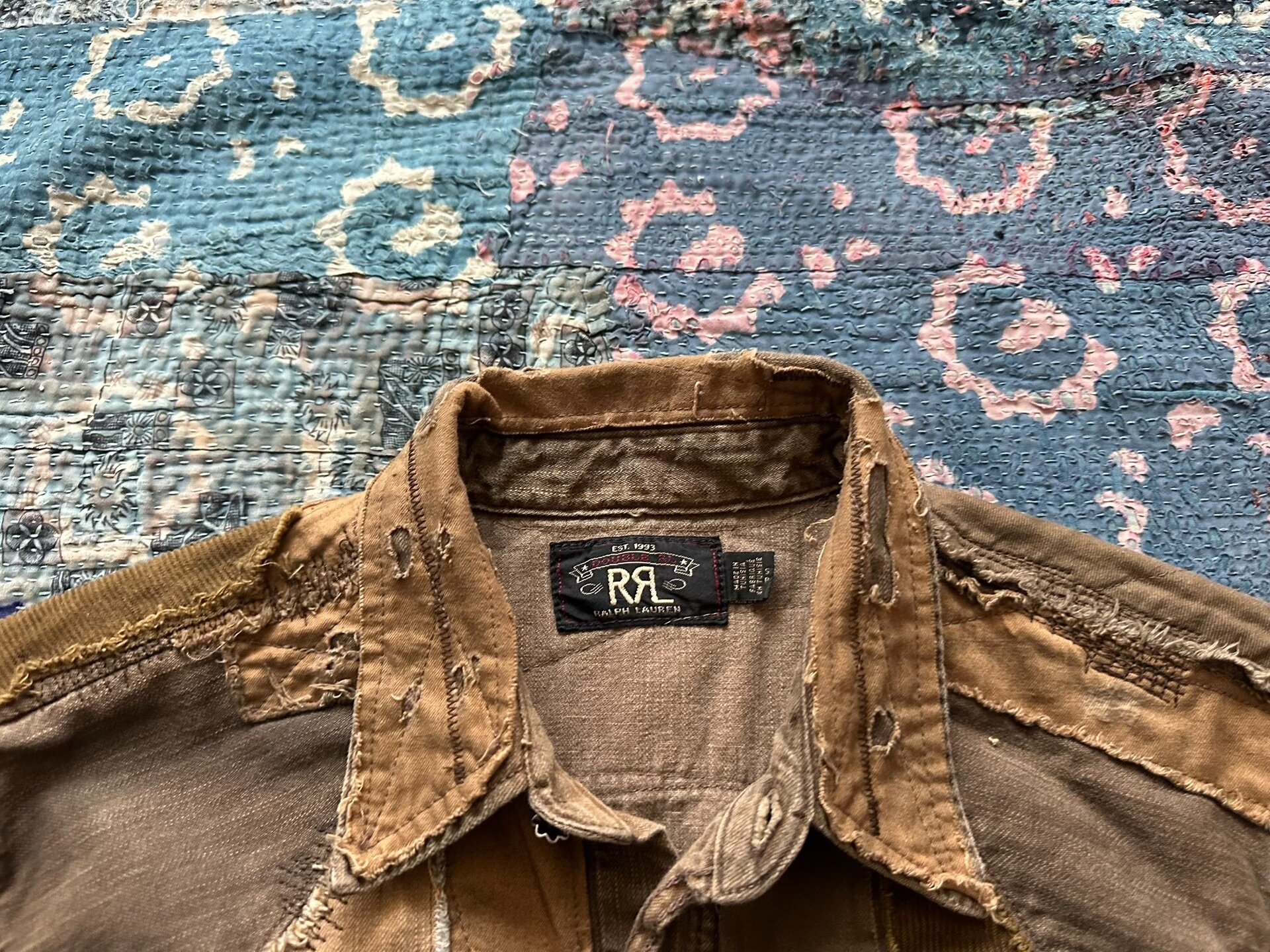 RRL Distressed Patchwork Long-Sleeve Shirt — detail
